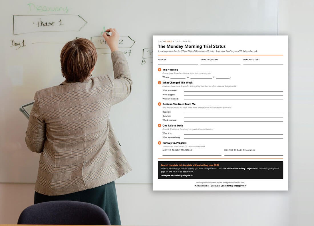 Clinical trial status reporting template for CRO oversight and executive updates