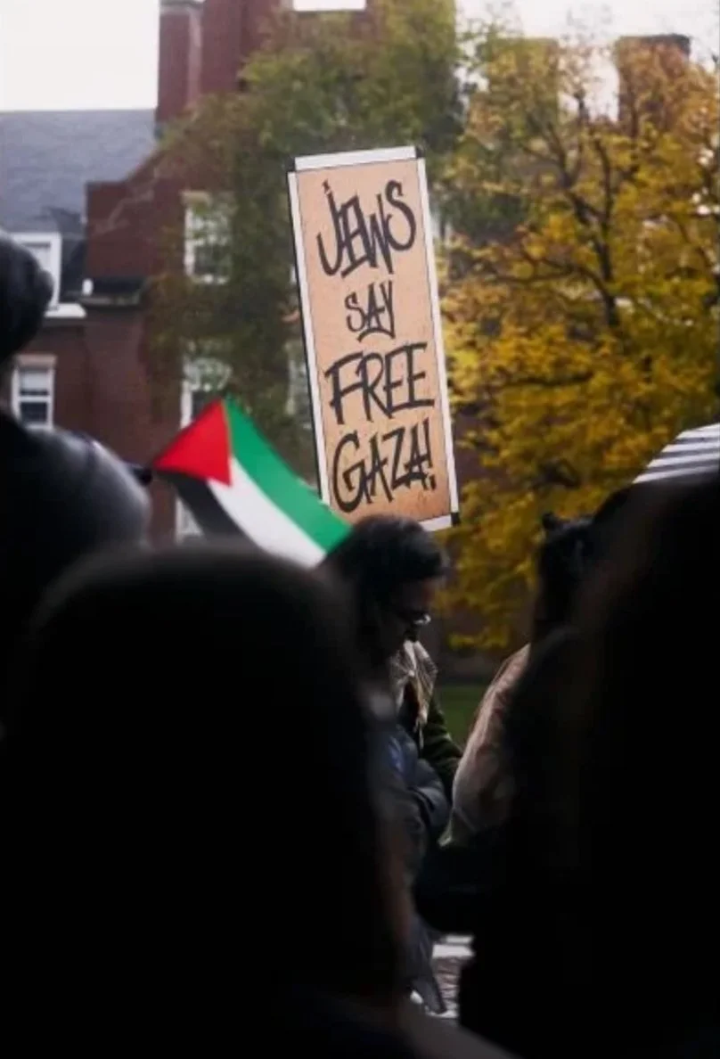 “Jews Say Free Gaza” sign created for a Pro-Palestine Peaceful Demonstration, held to stand in solidarity with the people of Gaza and to honor the innocent lives lost to violence by the Israeli Defense Forces. The gathering served as a call for justi