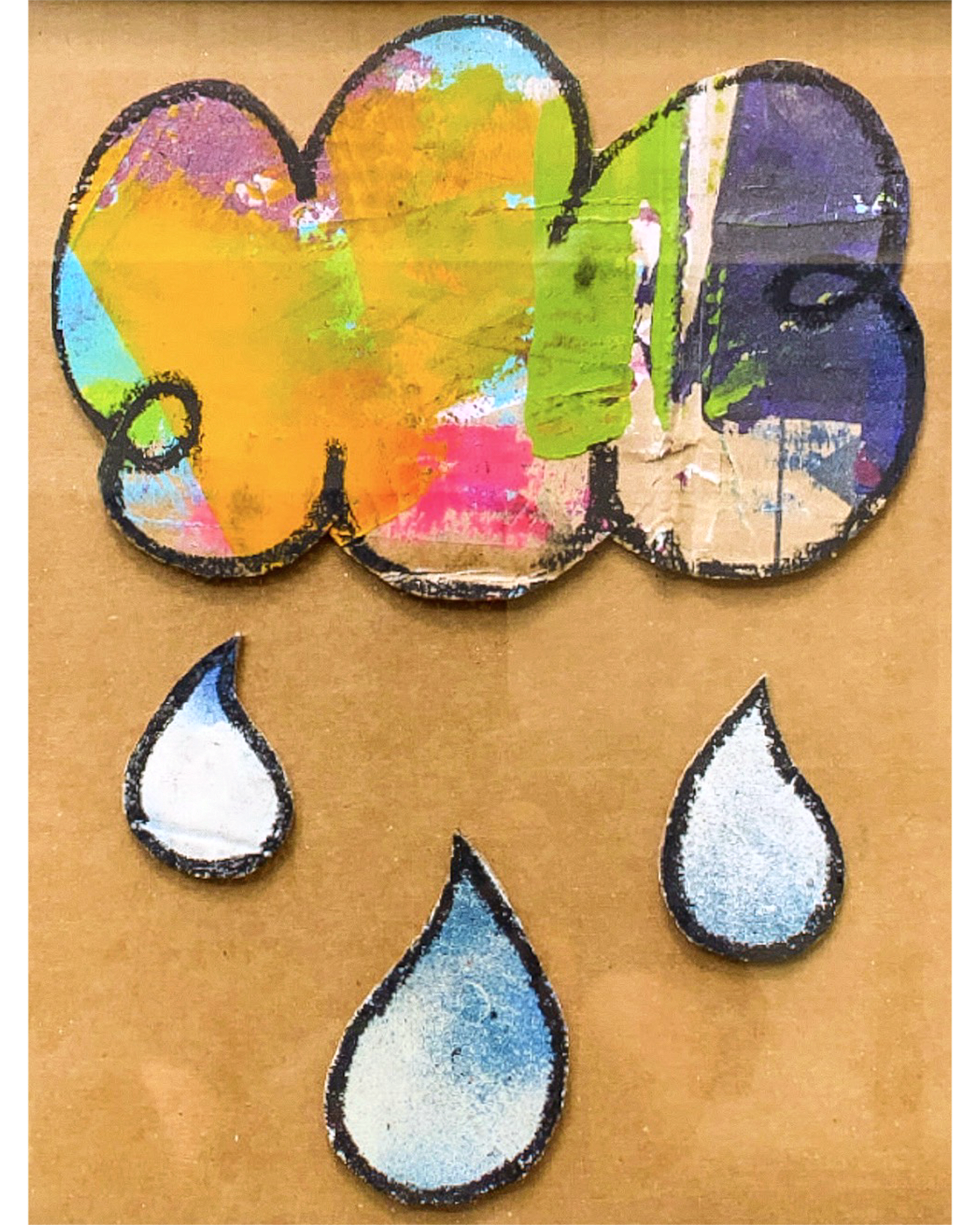 Cloudburst | 9”x12”, spray paint & oil pastel on cardboard