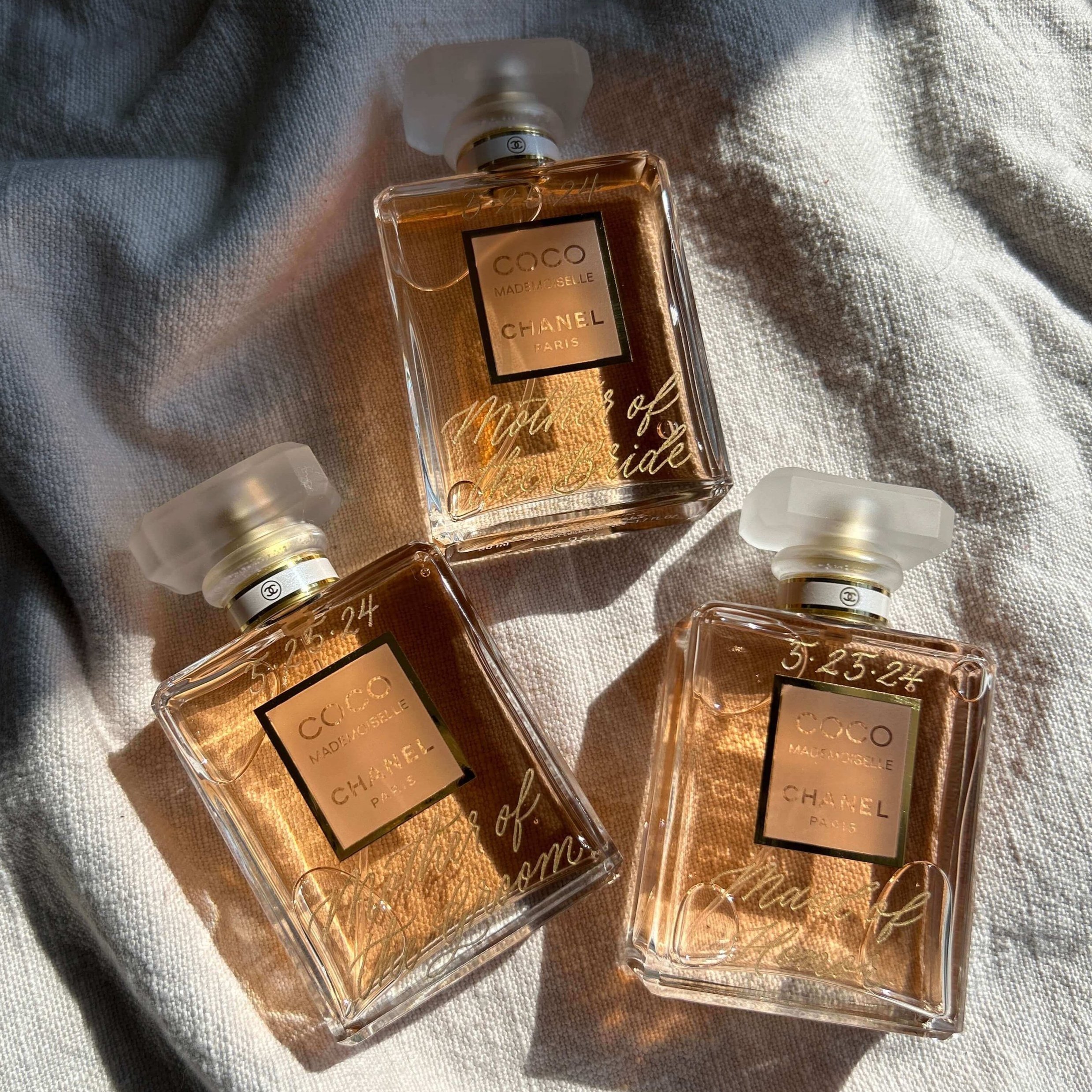 Hand engraved perfume bottles, Chanel Coco Mademoiselle