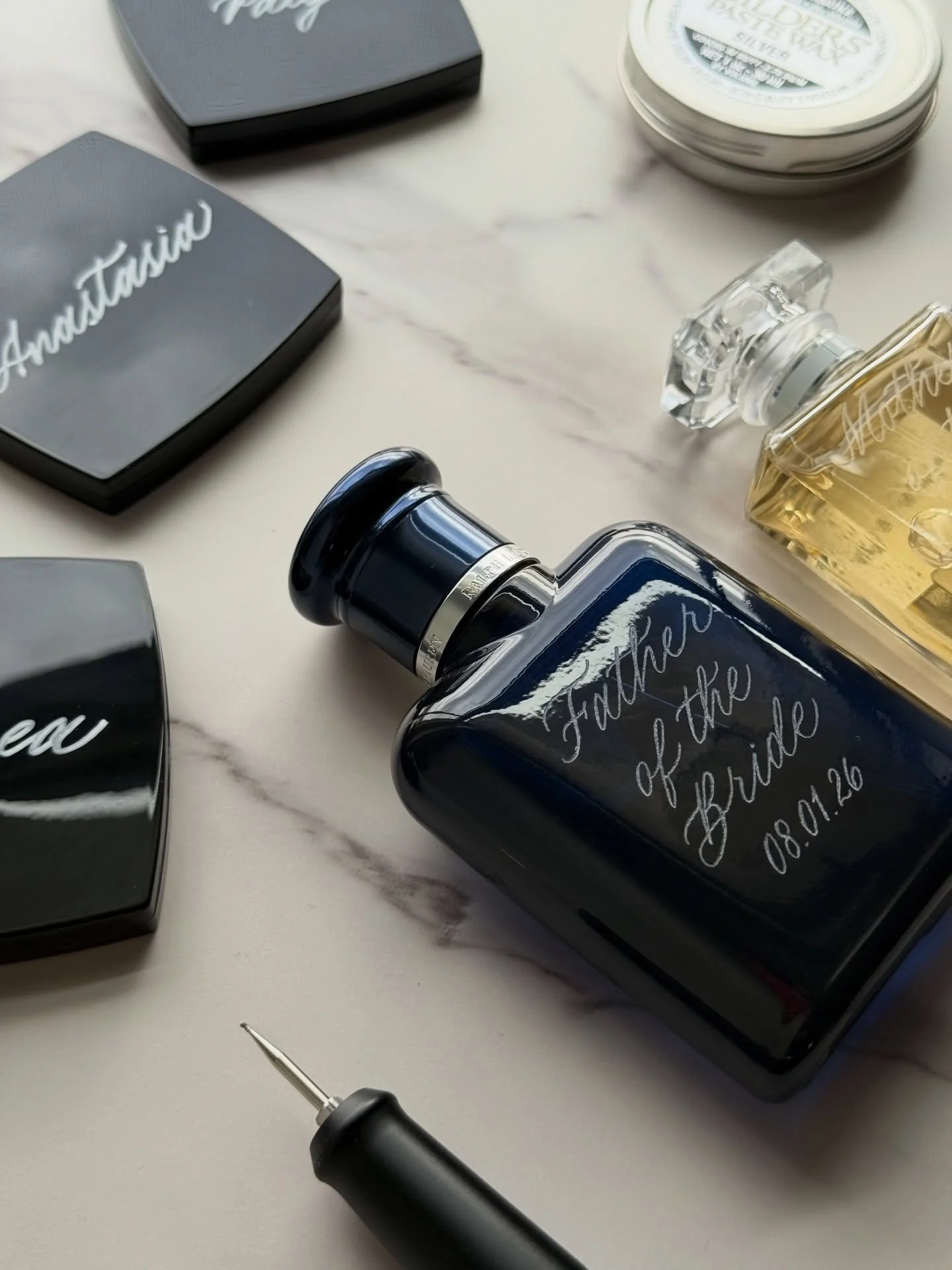 Custom Engraved Cologne Bottles | A Less Common Request, Always a Favorite ✍🏾✨

They&rsquo;re a less common request in my portfolio, but I always light up when one comes through. Cologne bottles make such meaningful gifts for the men in your life; p