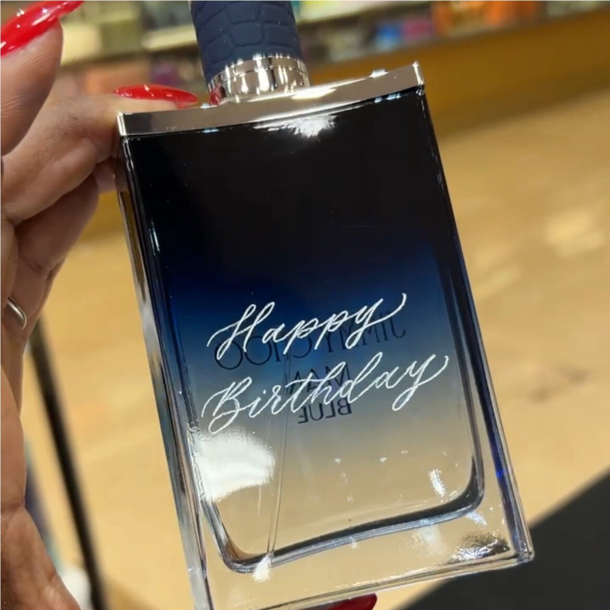 Hand engraved cologne bottle, Jimmy Choo Man Blue