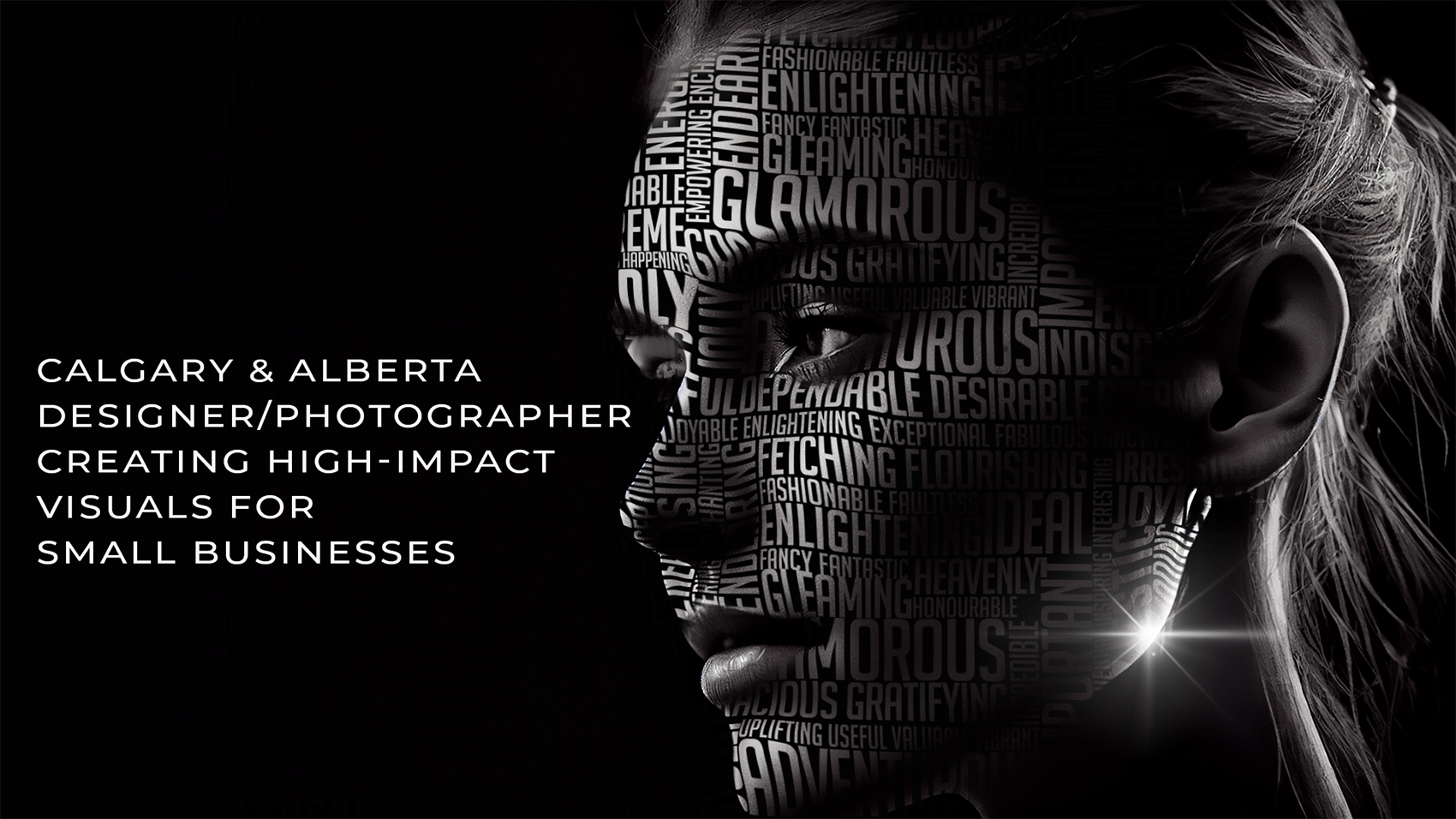 Face profile of woman with embedded text across her face