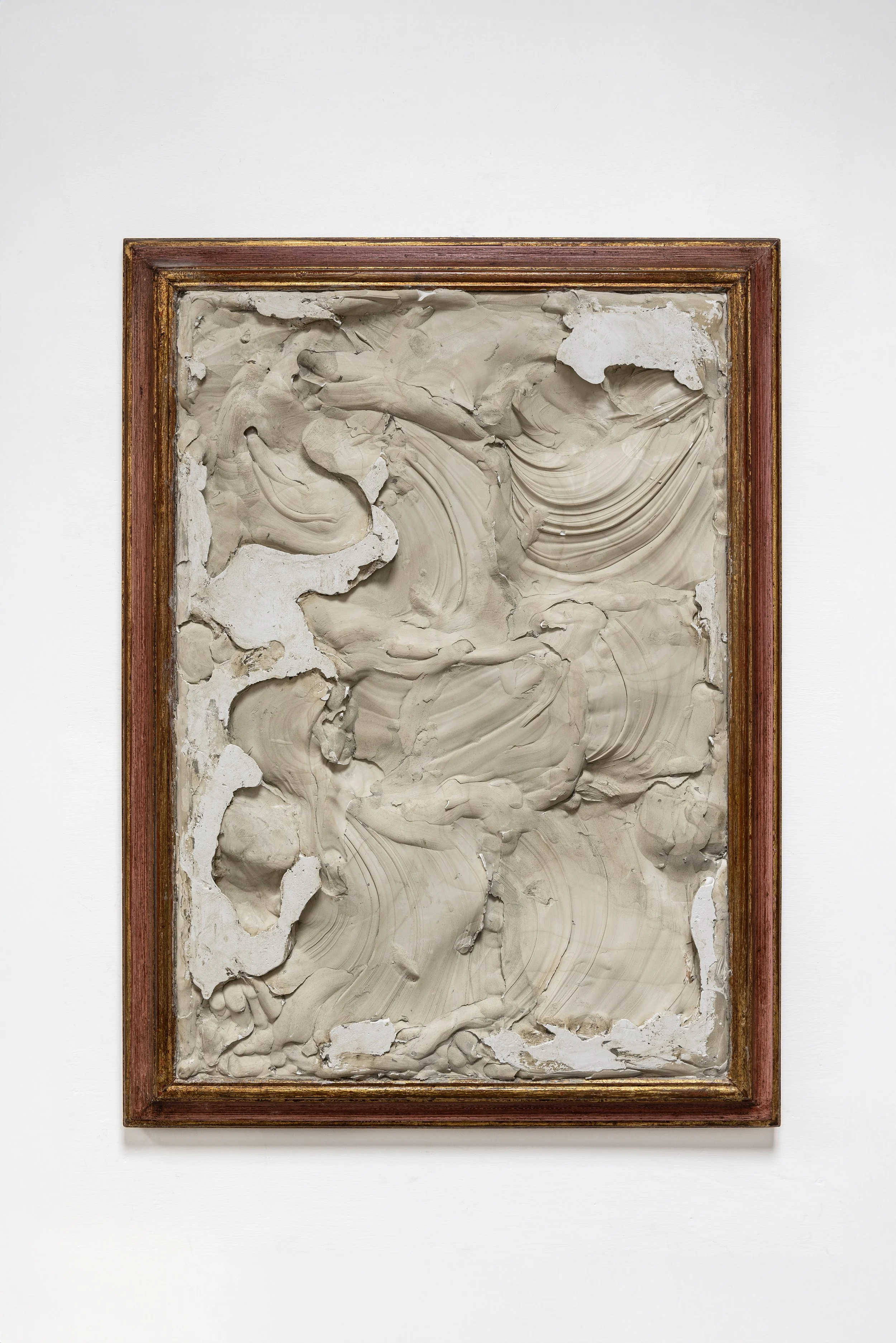 'The Movement', 2023, wire, jute, clay, plaster, recycled frame, 57 x 77 x 4 cm