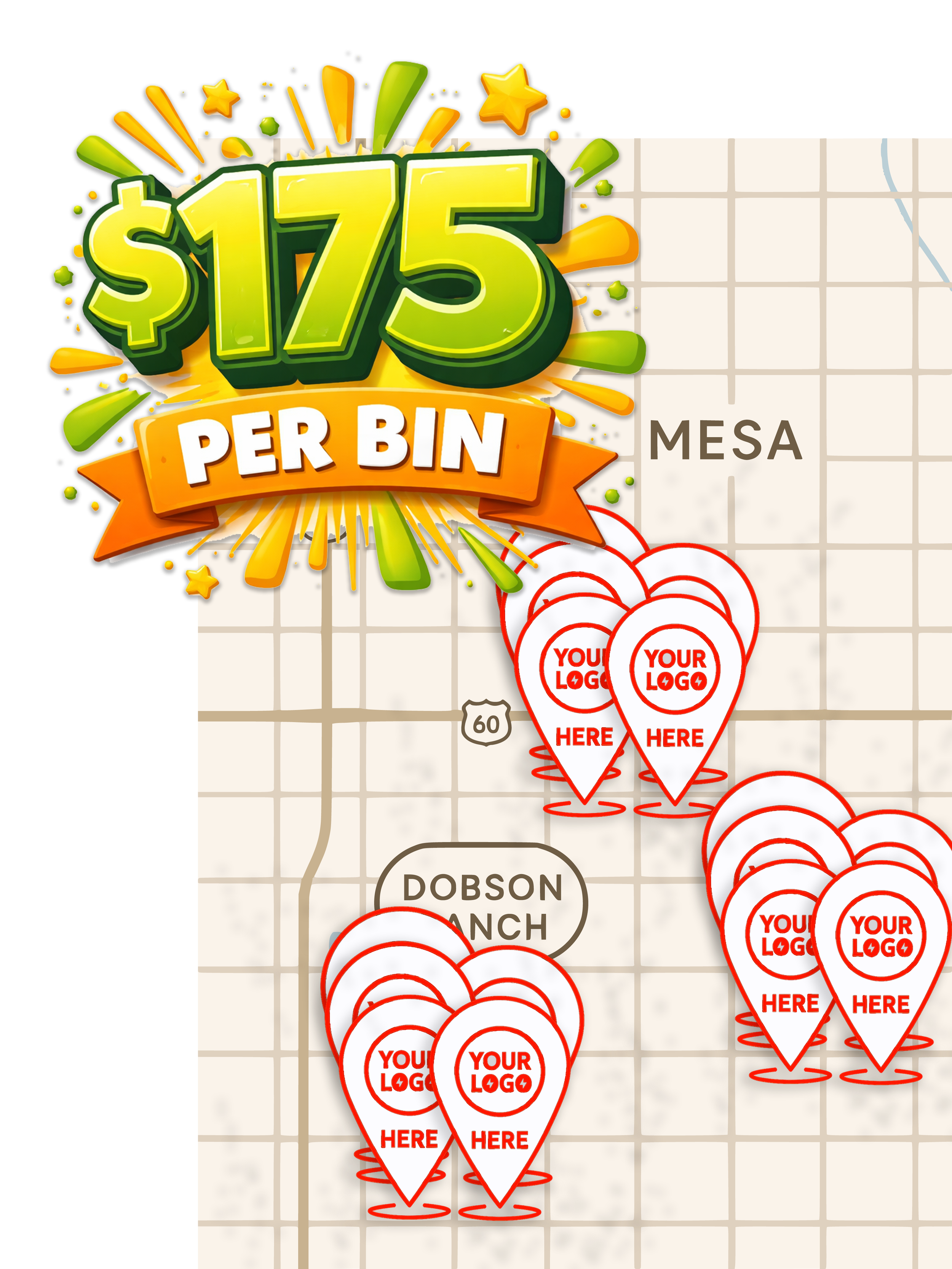 15-Pack Sponsorship: $2,625/month (12-month term) – $175 per bin