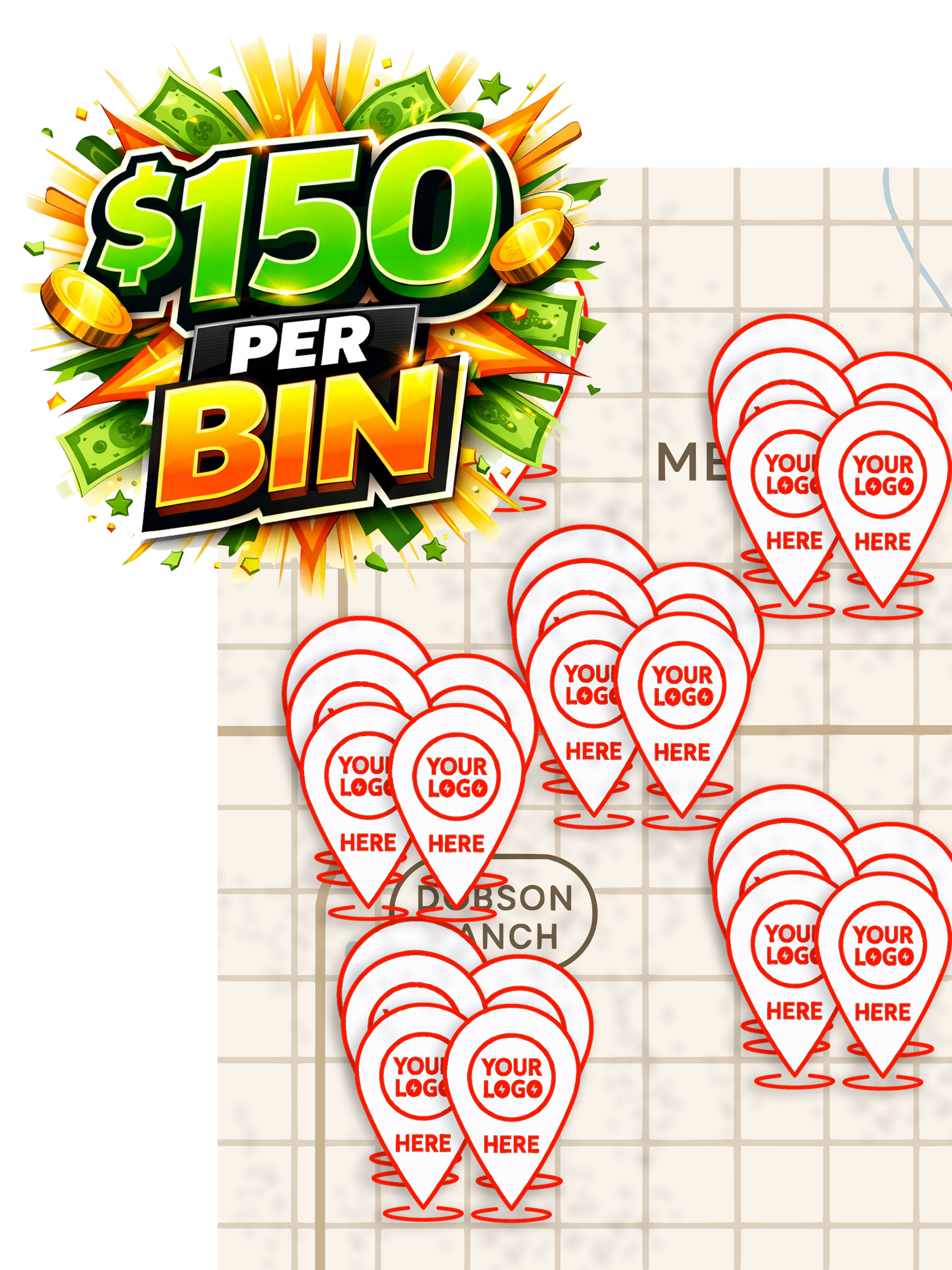 30-Pack Sponsorship: $4,500/month (12-month term) – $150 per bin