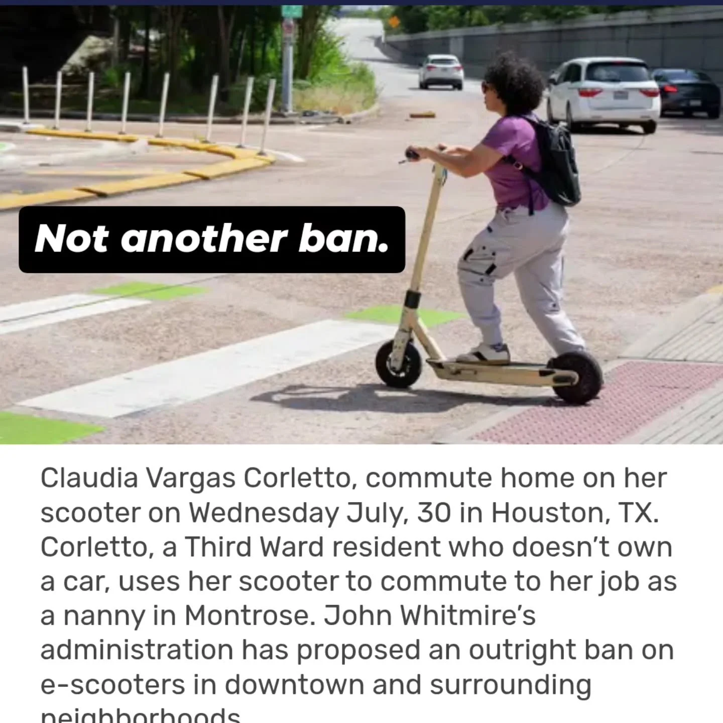 Whitmire is proposing yet another ban. This time it's scooters.
Link in our bio to find out why it's bad and what you can do about it.