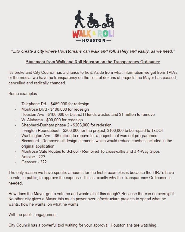 Our statement on the Transparency Ordinance.

City Council can fix what is broken.

Houstonians are watching.