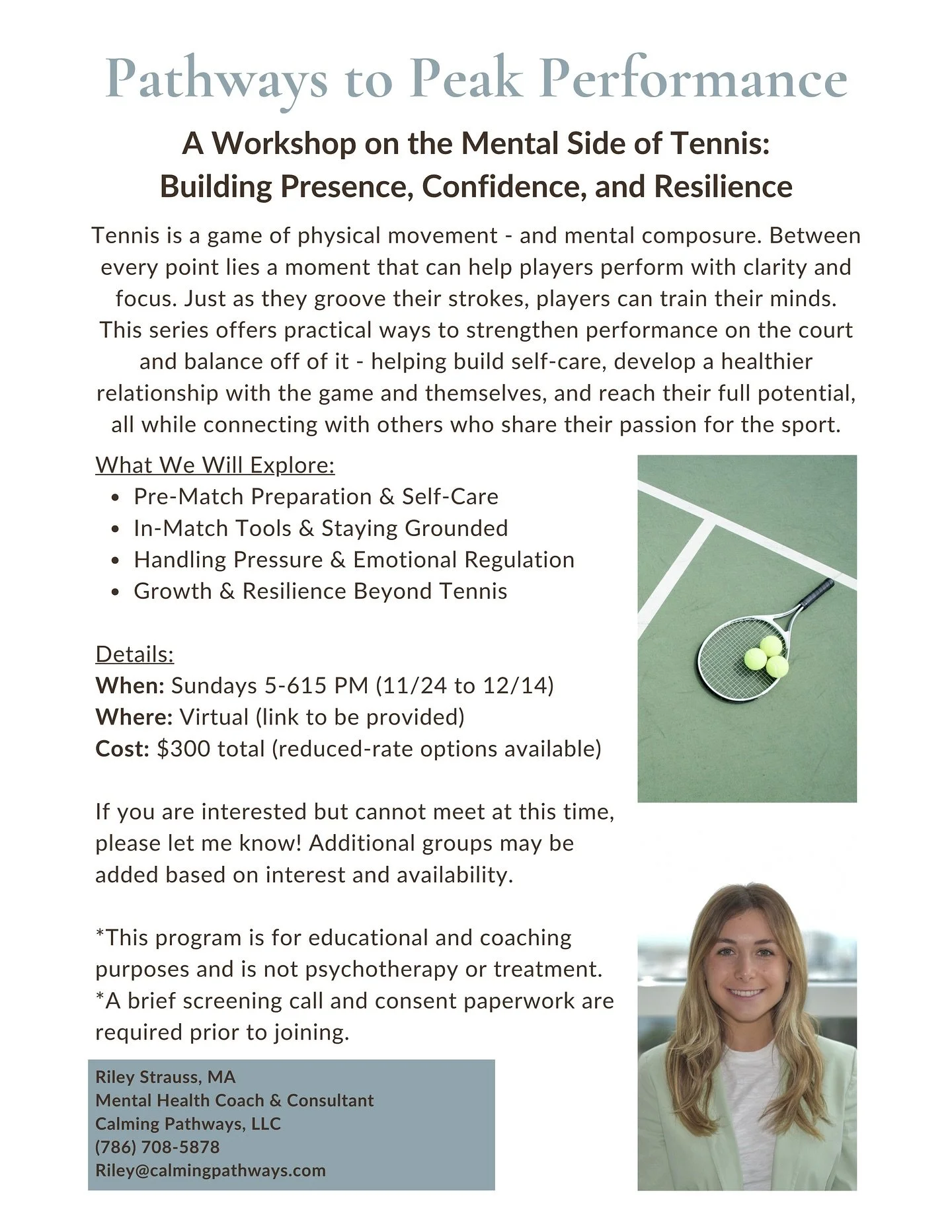SO excited to share something new!

While chatting with my high school tennis coach, we spoke about one key area many players still struggle with - the mental side of the game. Competing under pressure requires more than physical skill. It calls for 
