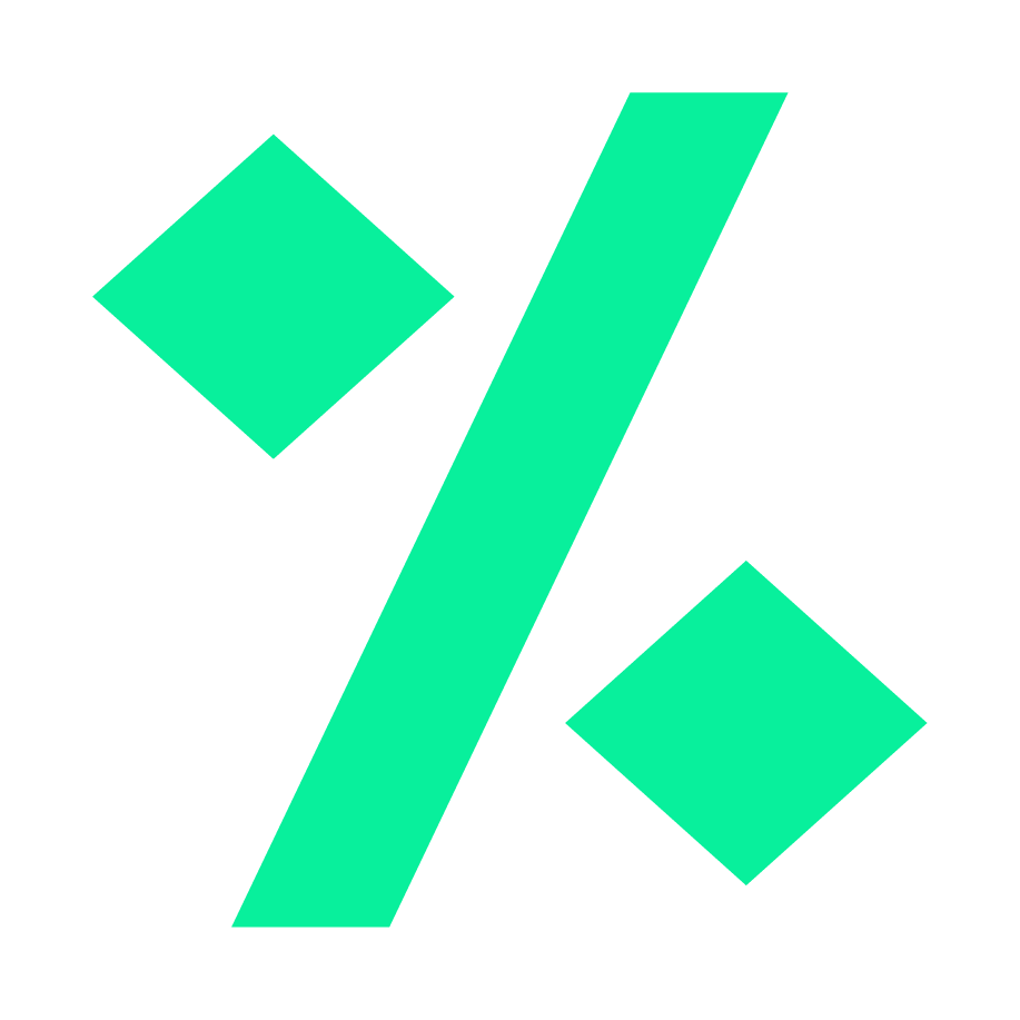 A teal percentage symbol on a black background.