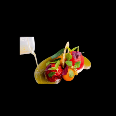 A plated gourmet dish with a piece of white fish topped with black caviar and microgreens, served with a sauce on an oval ceramic plate.