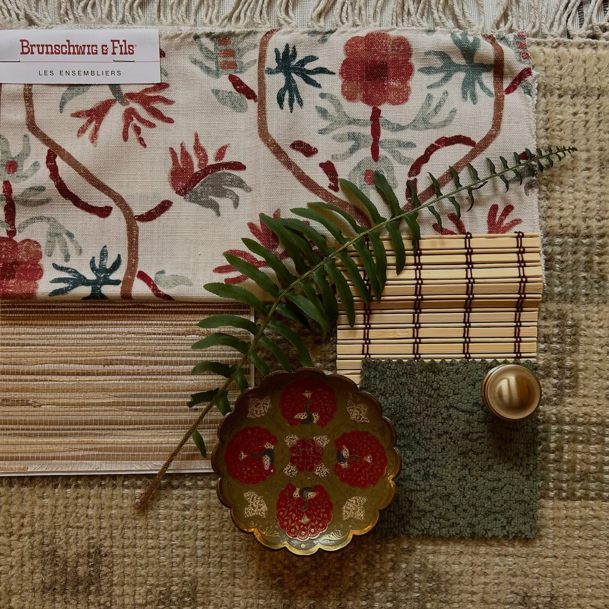 There&rsquo;s something truly timeless about a good Brunschwig &amp; Fils fabric. We are completely smitten with this floral pattern that perfectly balances traditional charm with a sophisticated edge. We paired it with woven textures and a plush mos