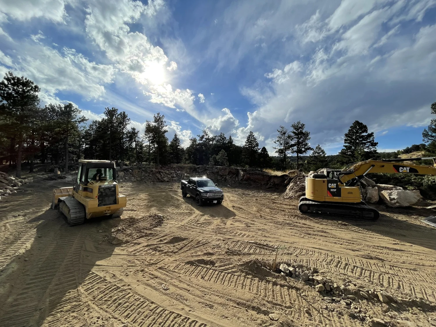Excavators clearing a site among the trees