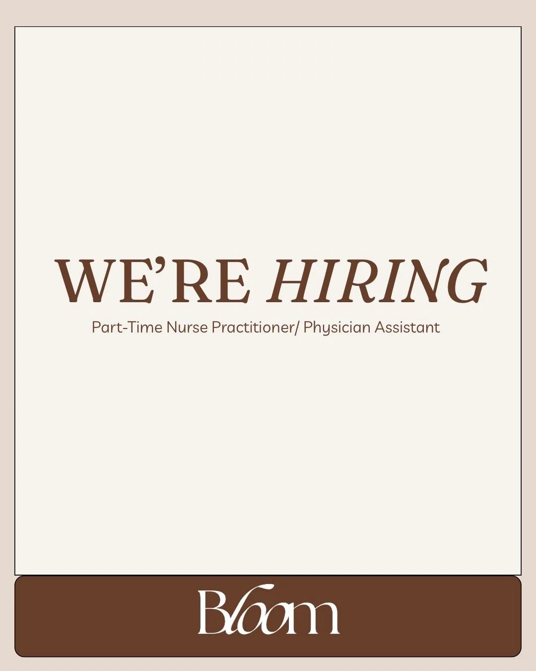 We&rsquo;re hiring! ✨

Bloom Women&rsquo;s Health is growing and we&rsquo;re looking for a part-time Nurse Practitioner or Physician Assistant to join our team.

If you&rsquo;re passionate about holistic, ethical women&rsquo;s healthcare, love buildi