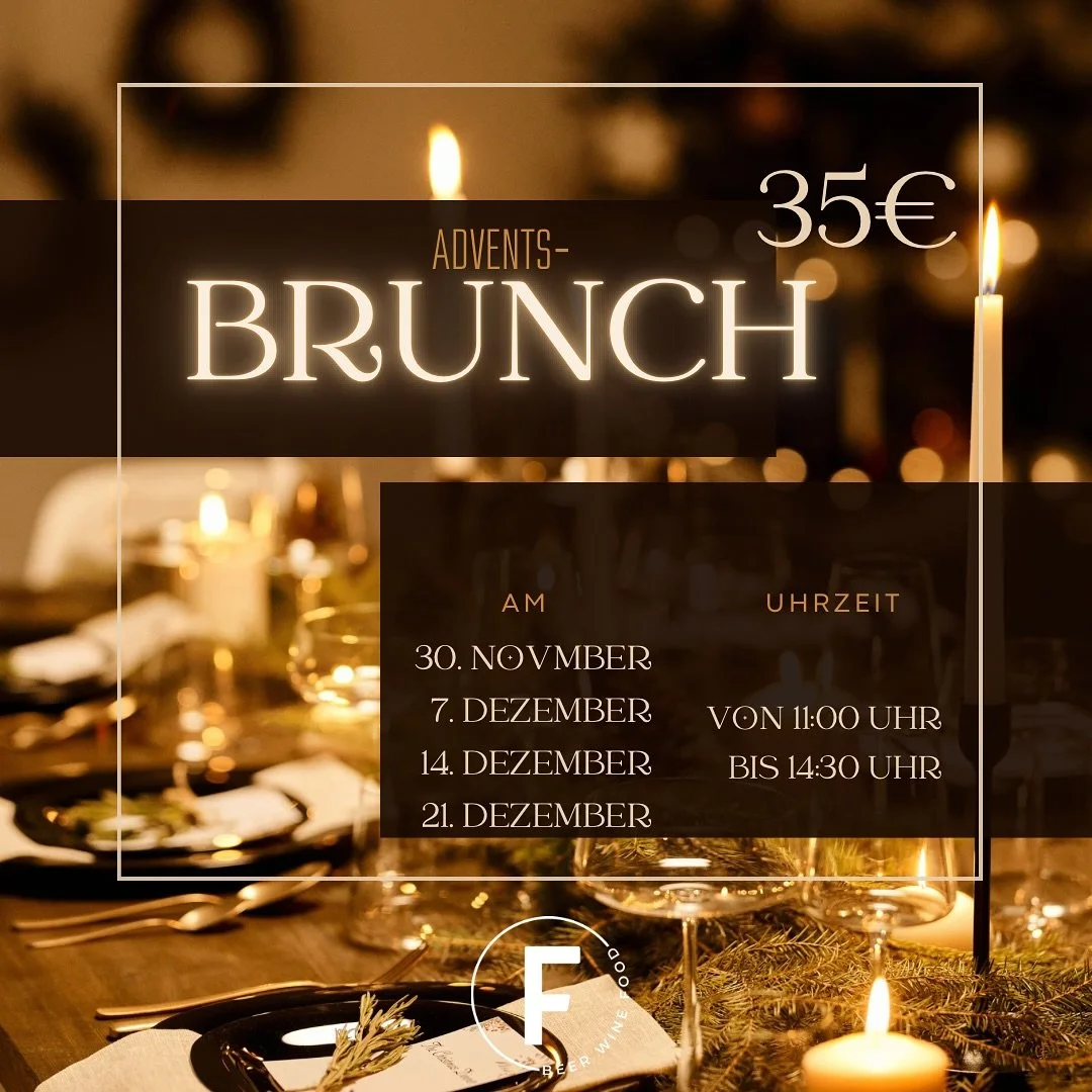 ✨ Advents-Brunch im FRIENDS ✨

Lasst euch in der sch&ouml;nsten Zeit des Jahres kulinarisch verw&ouml;hnen 🕯️🥐
Freut euch auf ein festliches Buffet mit belegten Stullen, frischen Eierspeisen, Pancakes, K&auml;se- &amp; Wurstauswahl, Rippchen, Chick