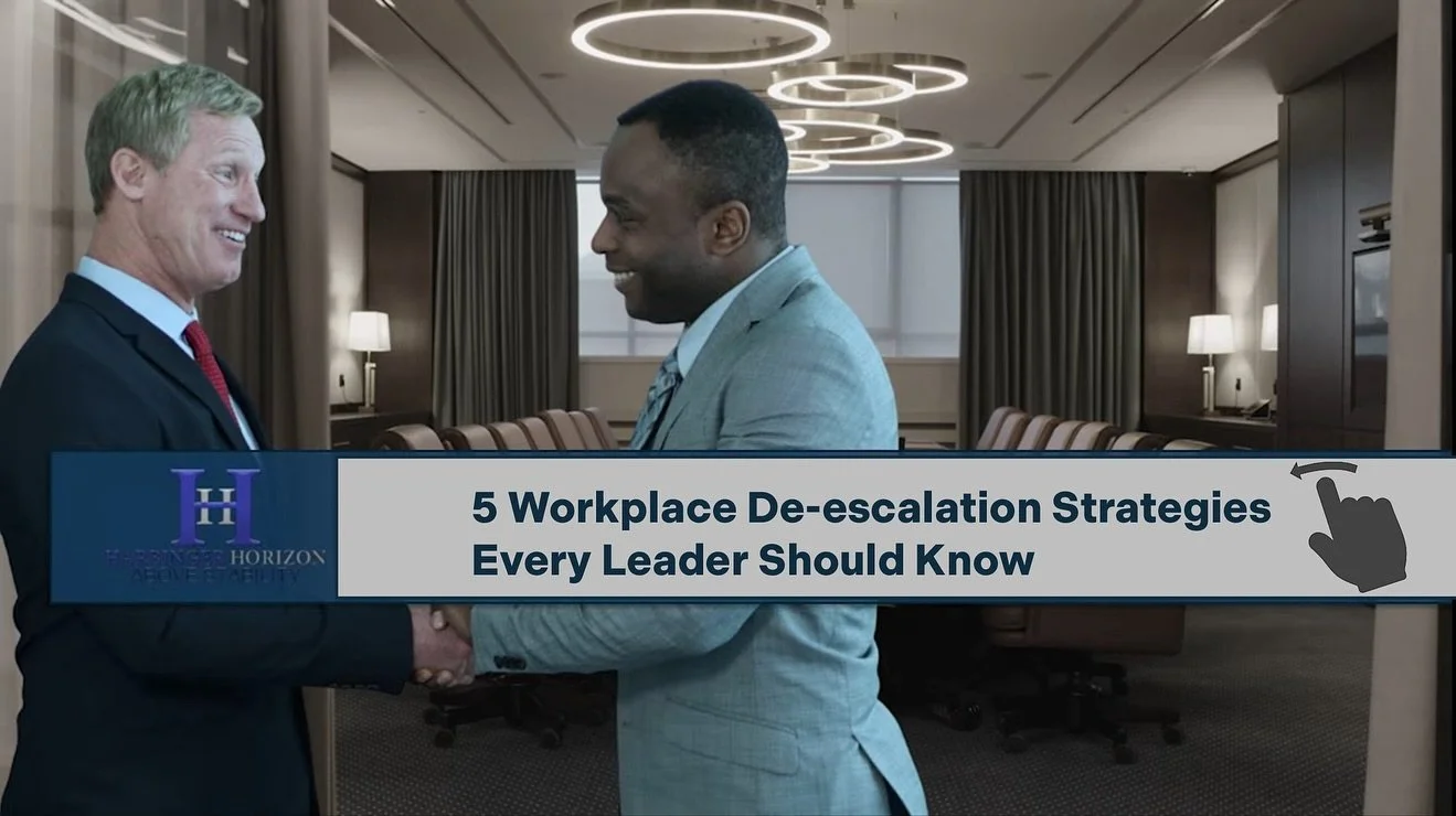 Conflict happens. Escalation is optional.

✨ For more leadership and communication strategies that strengthen workplace culture, visit HarbingerHorizon.com￼

#WorkplaceCulture #Deescalation #LeadershipDevelopment #EmotionalIntelligence #HarbingerHori
