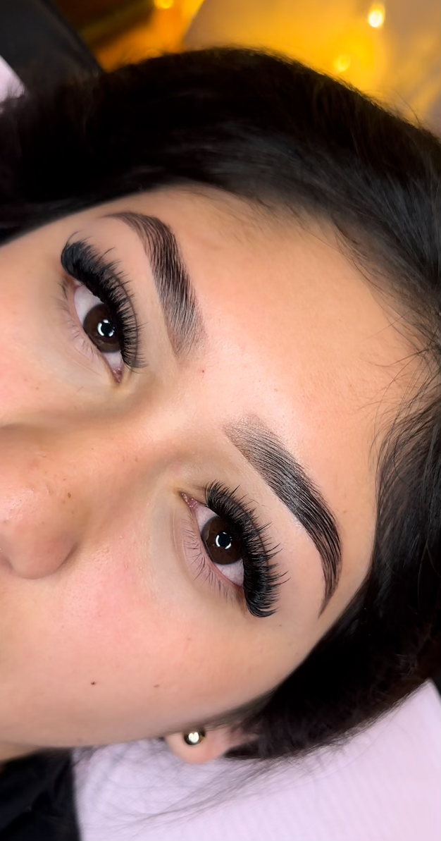 Eyebrow thread ,Hybrid Stain,  and lamination + Strip Lash Look Eyelash Extensions  