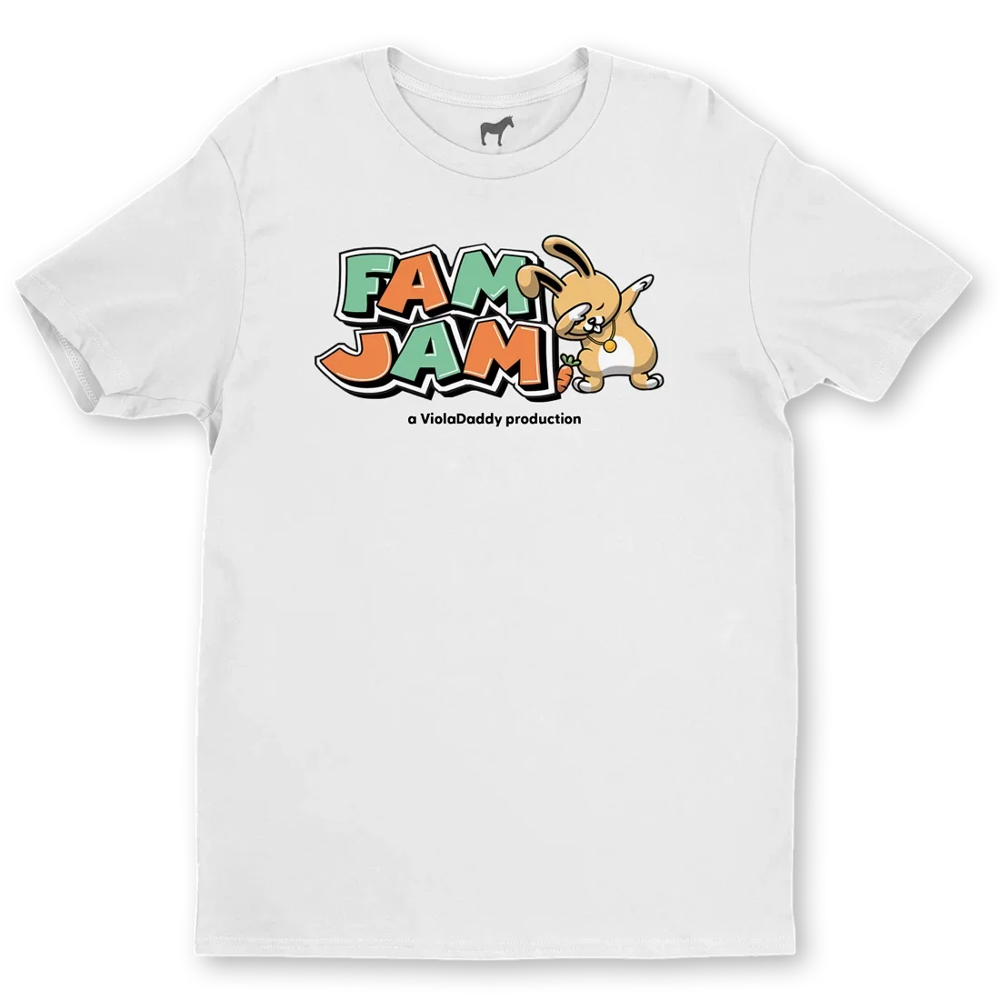The Fam Jam tee with the dabbing bunny logo