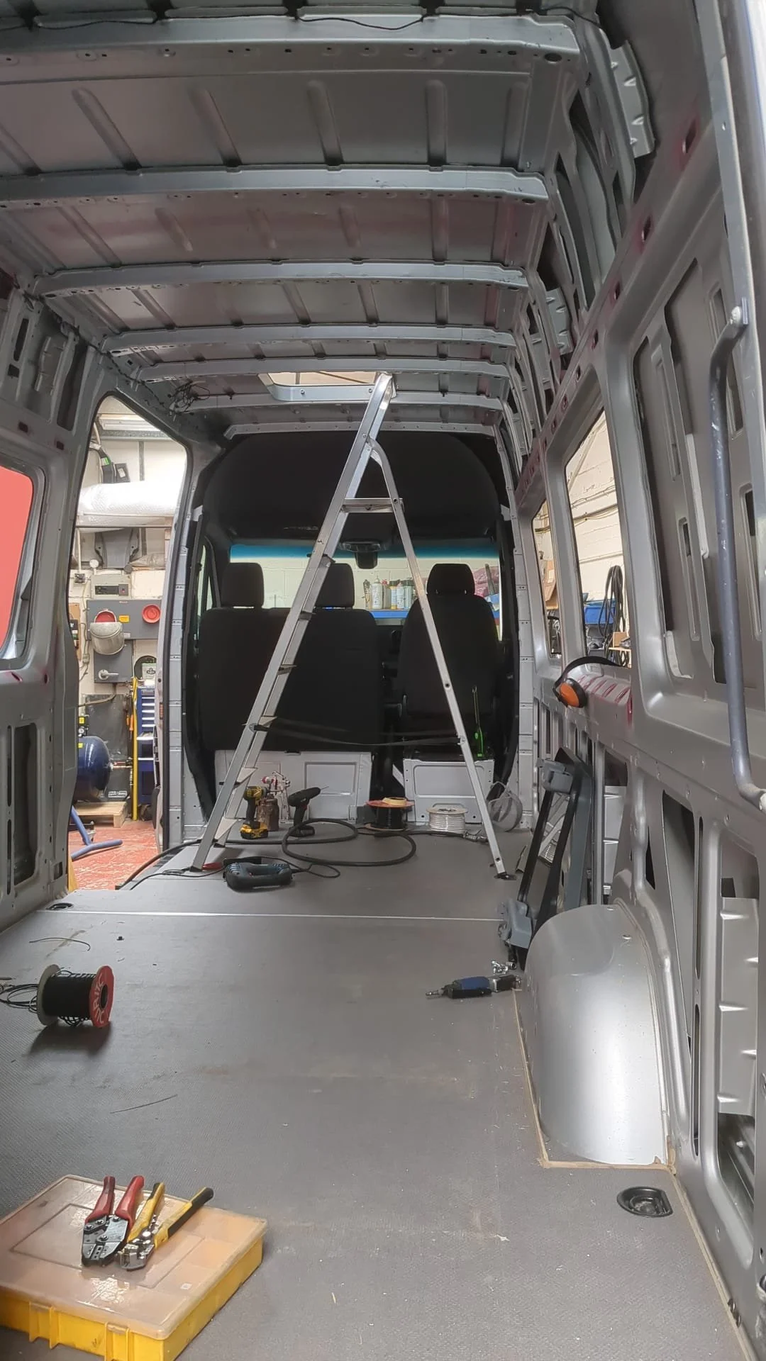 Interior of a van being converted
