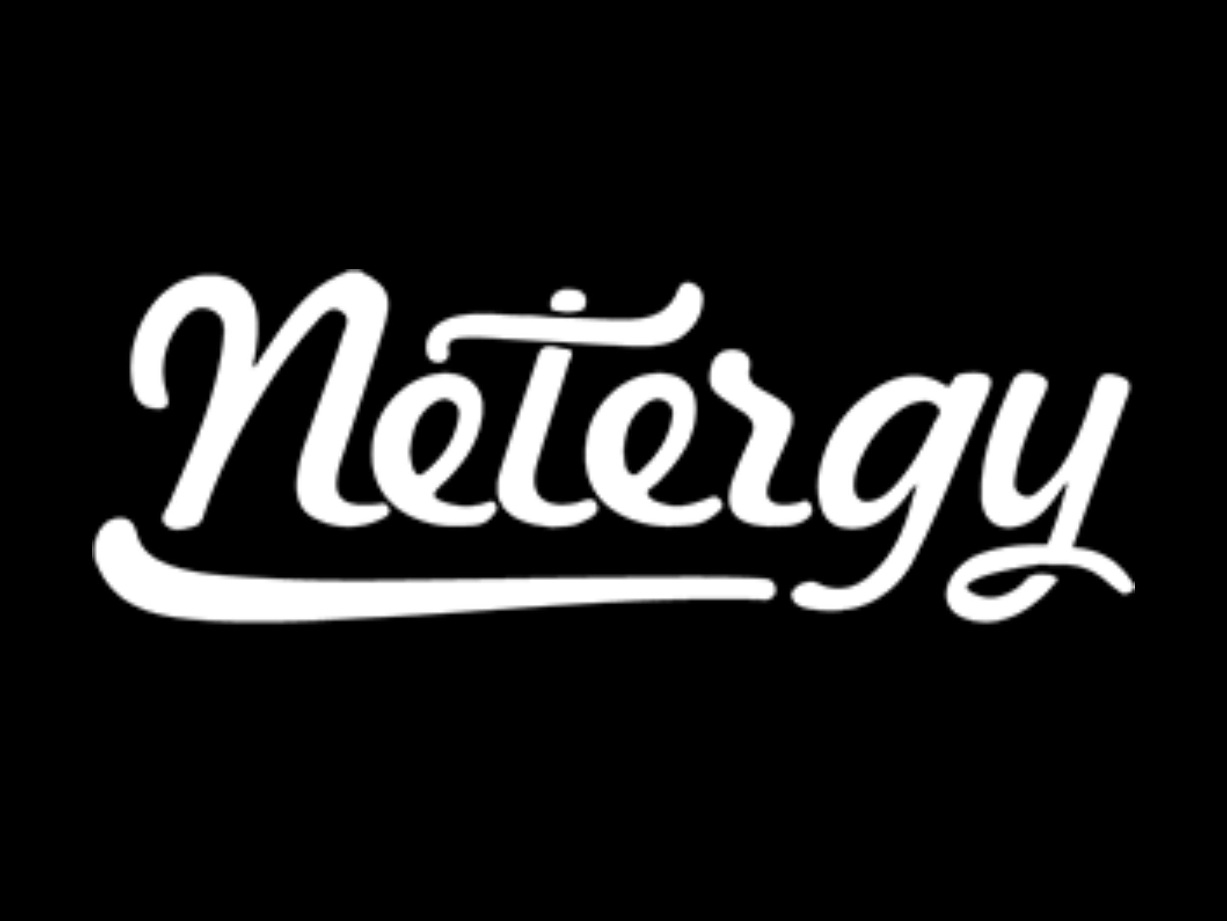 White cursive text spelling netergy on a black background.