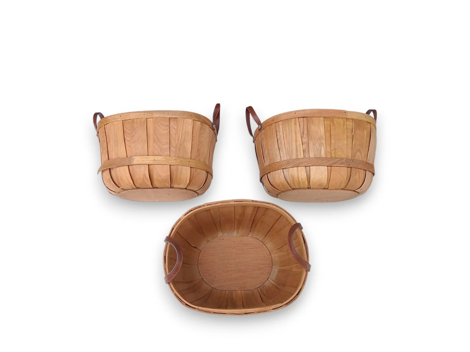 Medium Wood Baskets Leather Handles