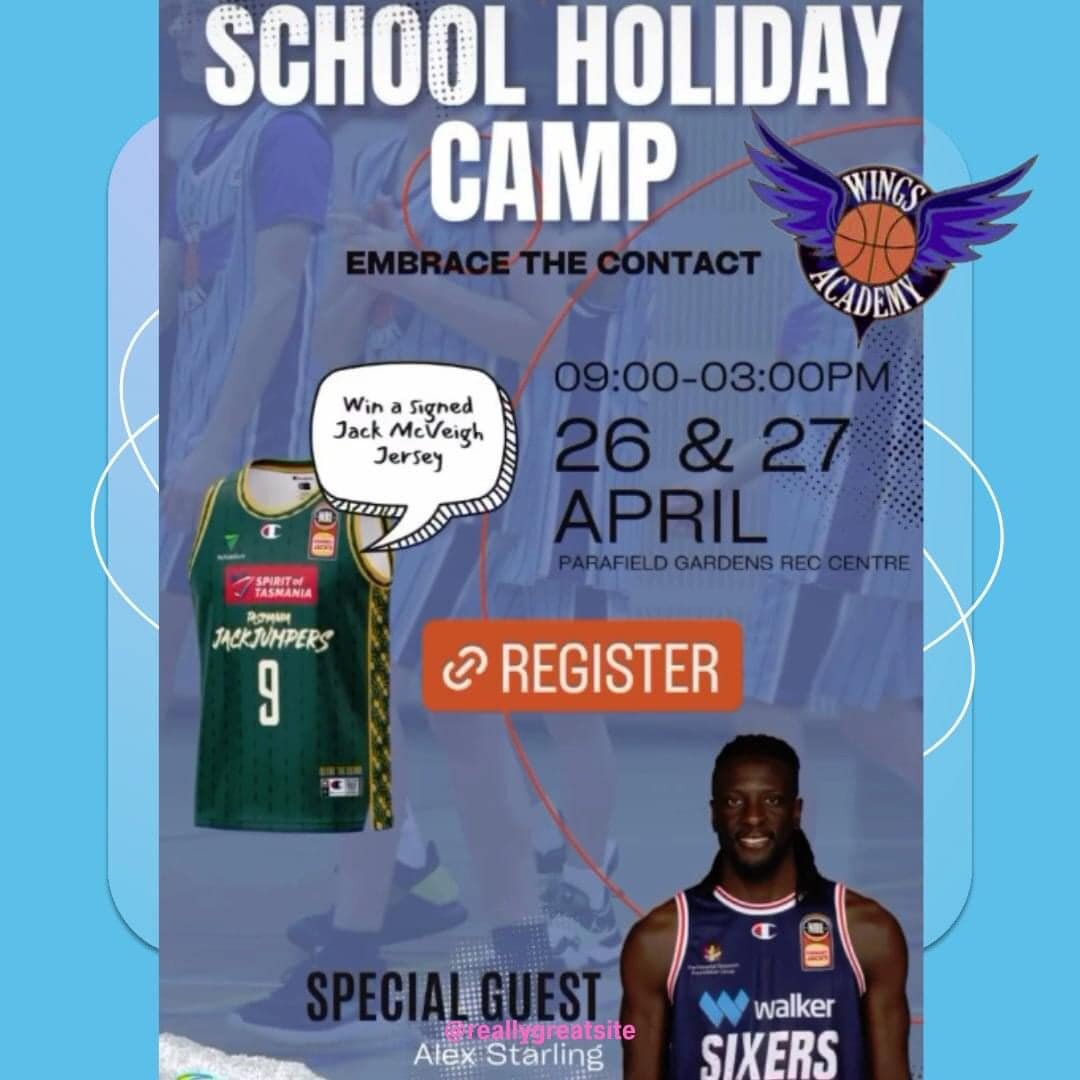 APRIL SCHOOL HOLIDAY CAMP!

The Wings Basketball Academy is proud to announce the dates of our upcoming Embrace The Contact School Holiday Camp!

The camp will be run over 2 days, Friday the 26th &amp; Saturday the 27th of April @Parafield Gardens Re