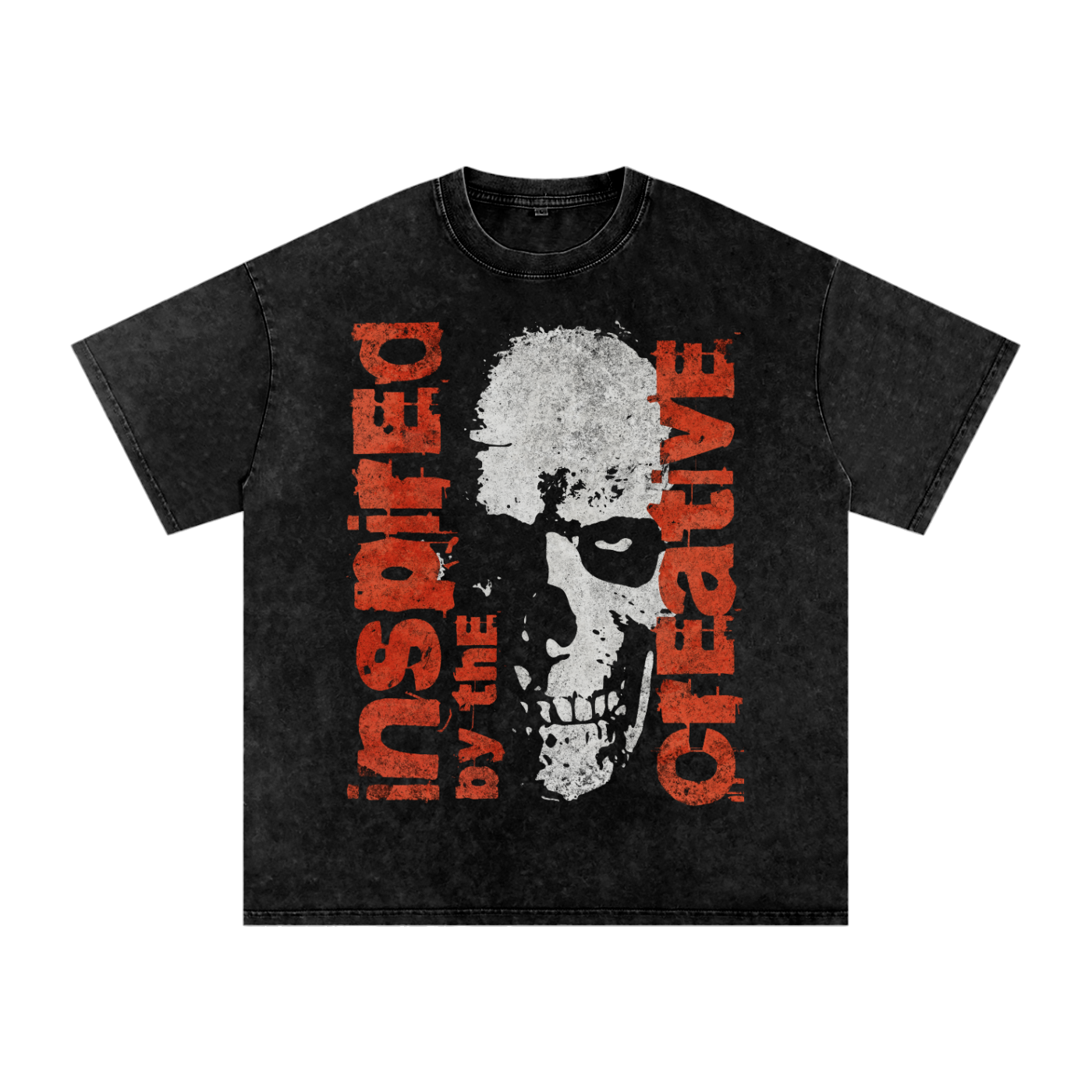 Dark Thoughts snow washed oversized graphic t-shirt featuring distressed skull artwork and creative statement back print by Eighty84.