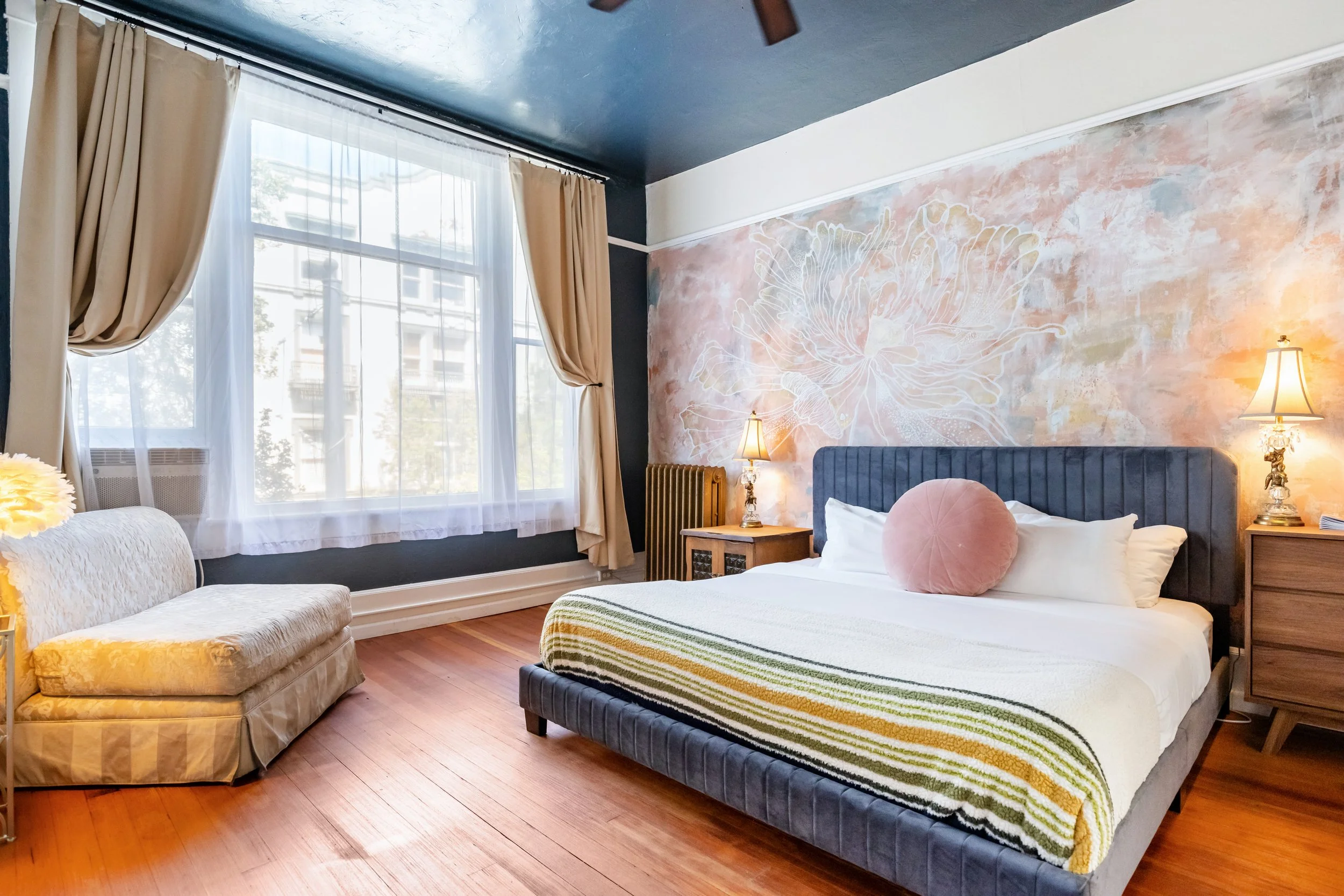 The Romance Room, a large king sized room with a private bathroom that sleeps two.
