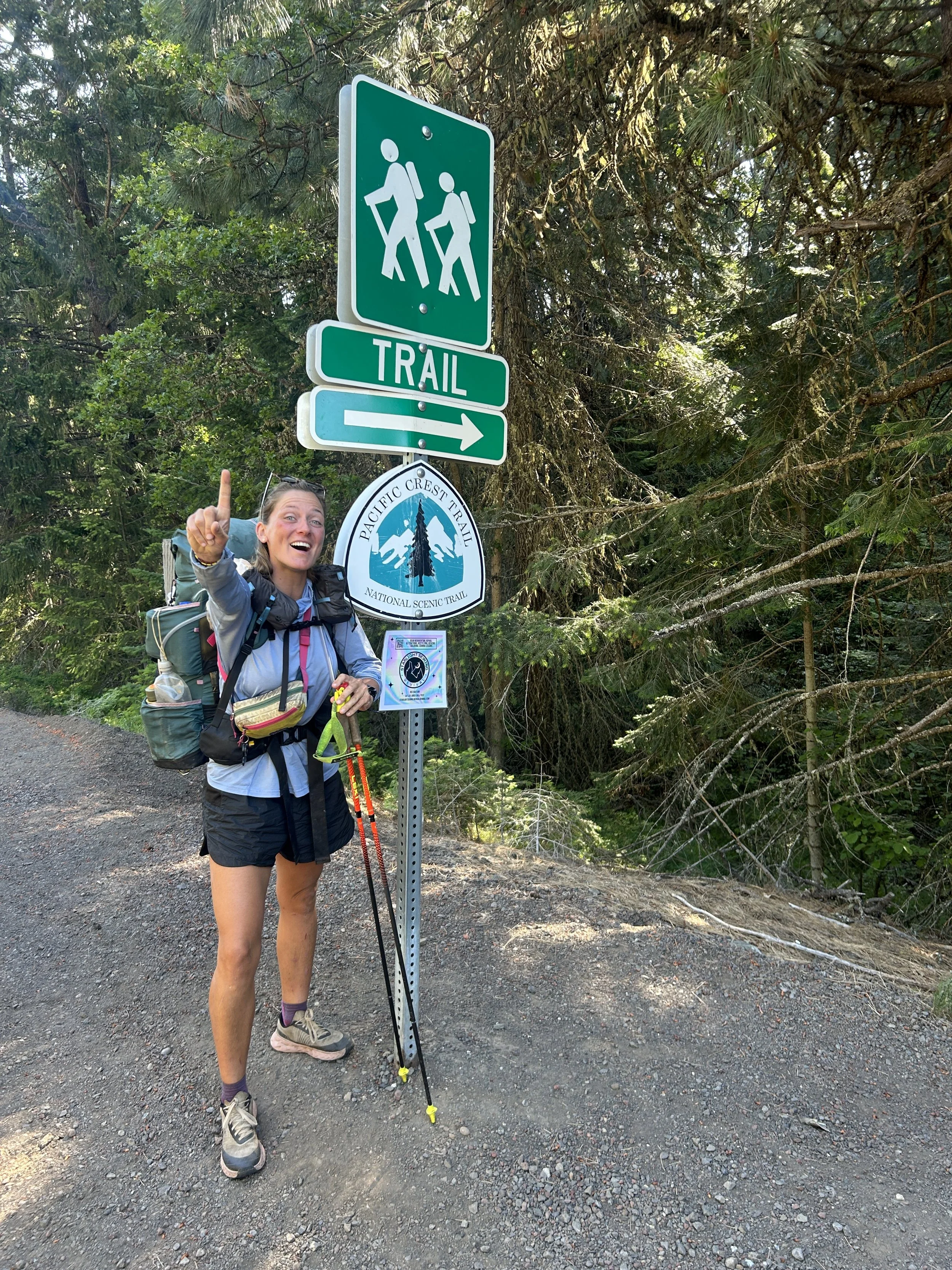 A Female pct hiker getting ready to go back on trail after resupply in oregon and staying at the columbia hotel