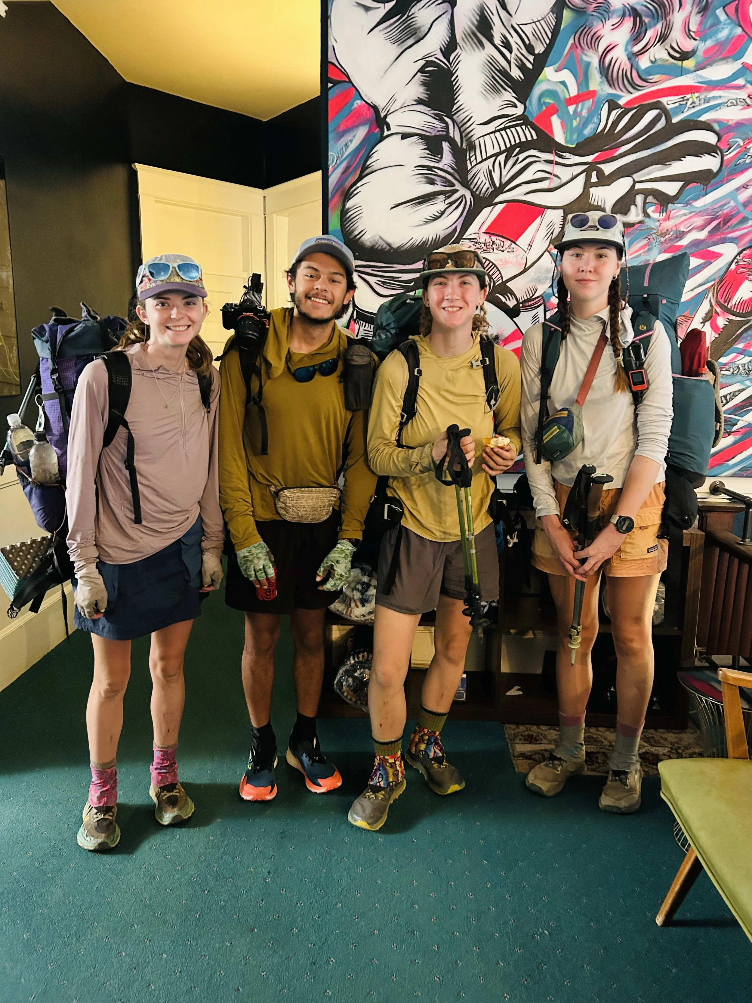 A group of hikers on zero day at the columbia hotel in ashland oregon