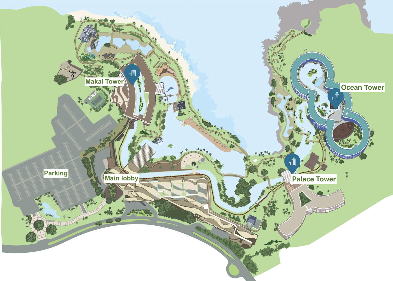 Labeled map of Hilton Waikoloa Village
