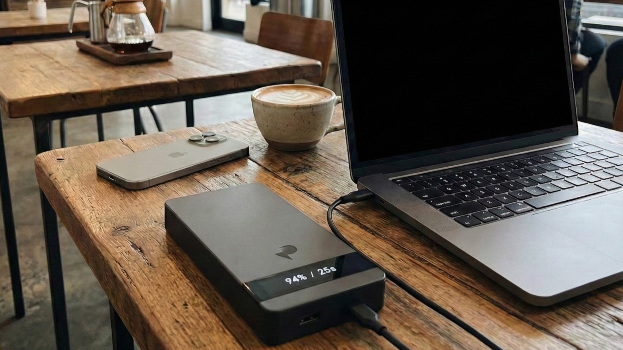 Pulsoniq 7 140W USB-C power bank with high-output charging for laptops and mobile devices.
