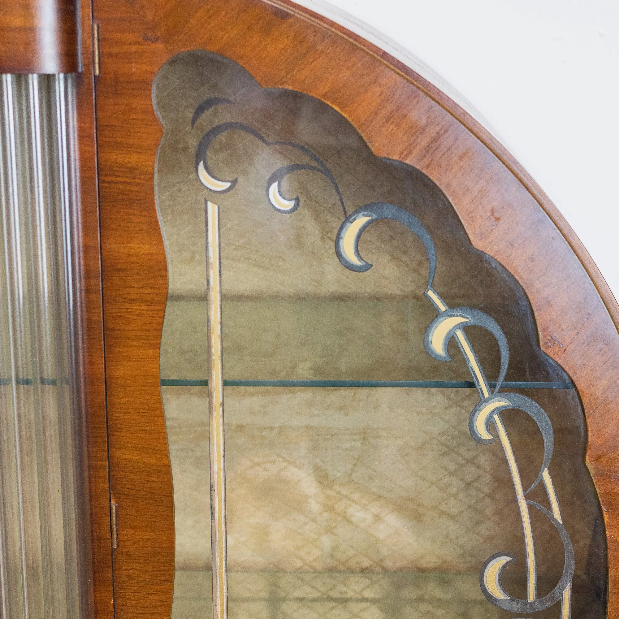 30. Art Deco Walnut Round Glass Door Display Cabinet-5.jpg