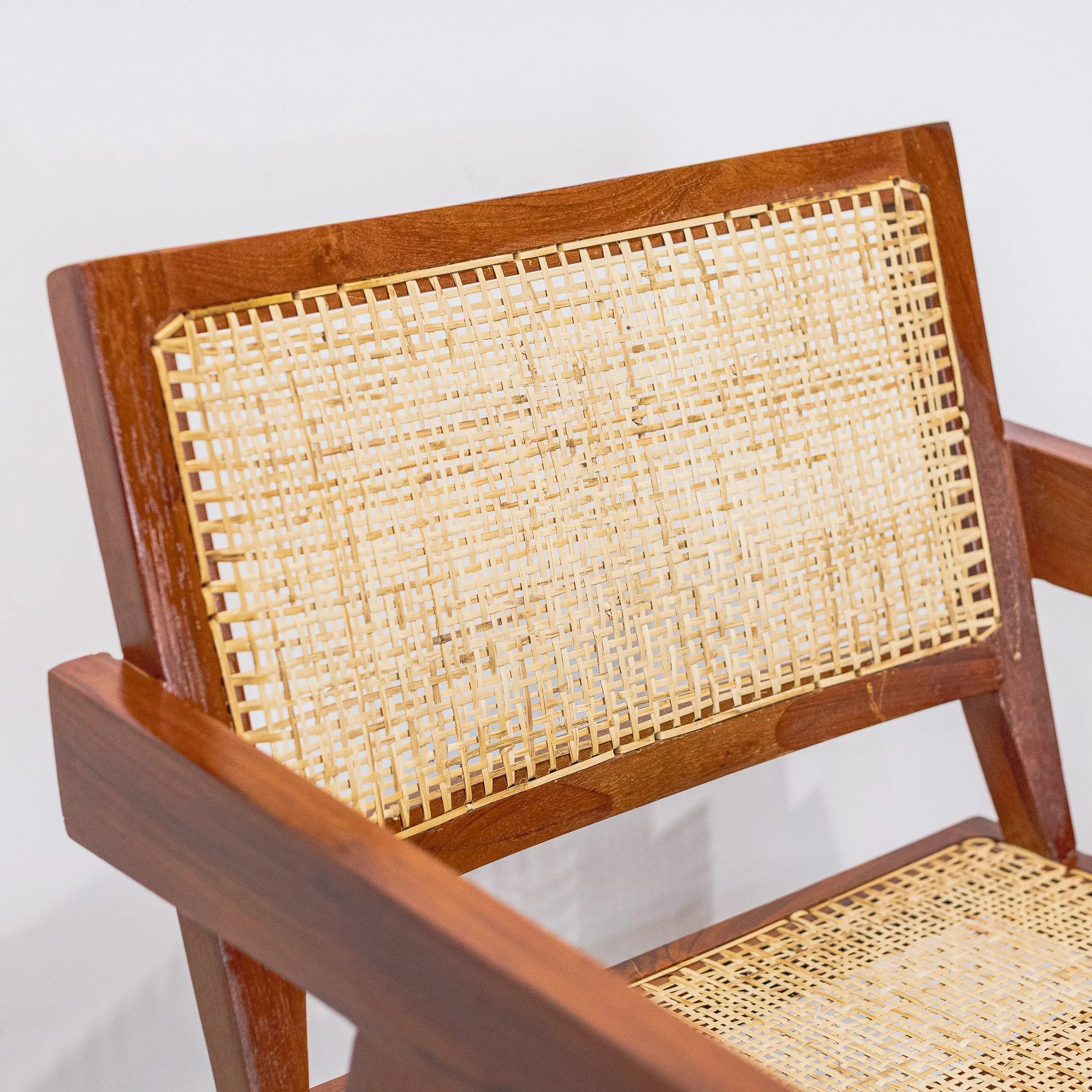 Pierre Jeanerette Style Teak and Cane Boomerang Chairs and Footstool-7.jpg