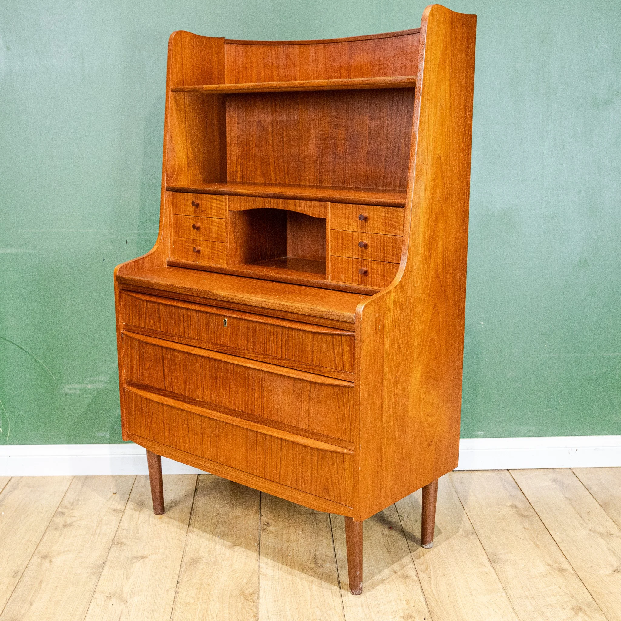 Danish Teak Secretaire Bureau Desk by Erik Petersen