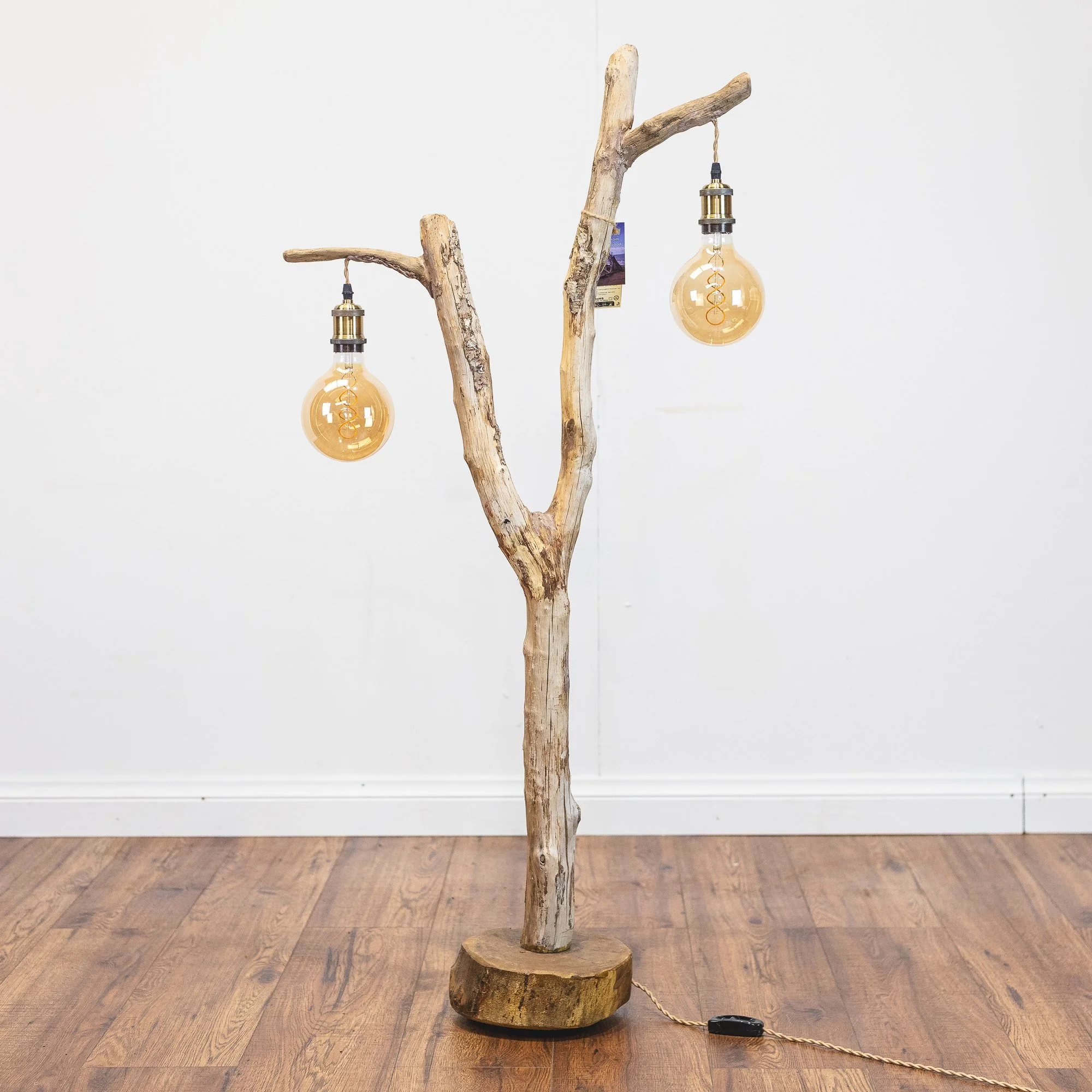 Handmade Driftwood Twin-Bulb Floor Lamp