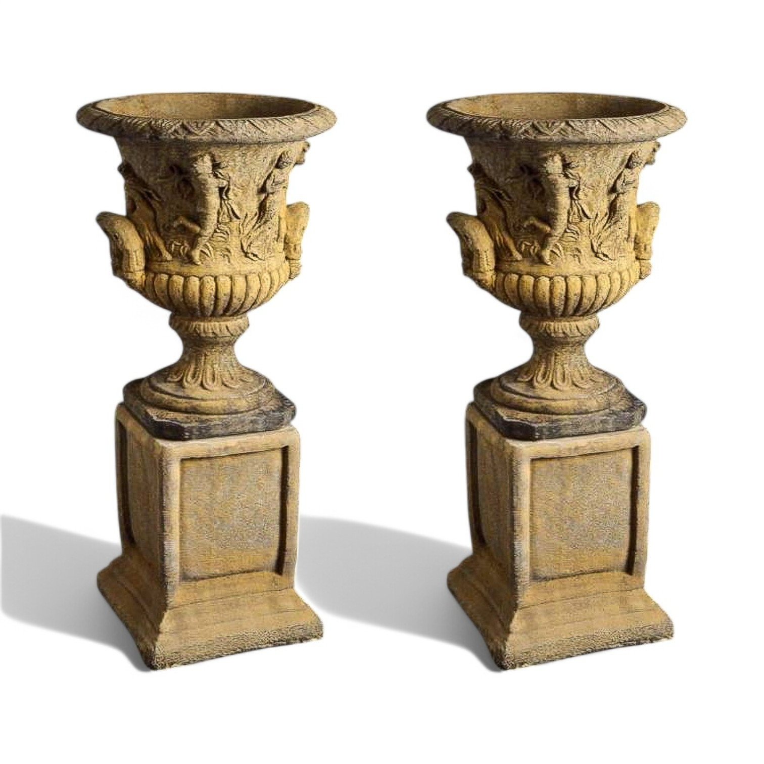 Large English Stone Double Handled Greek Urns
