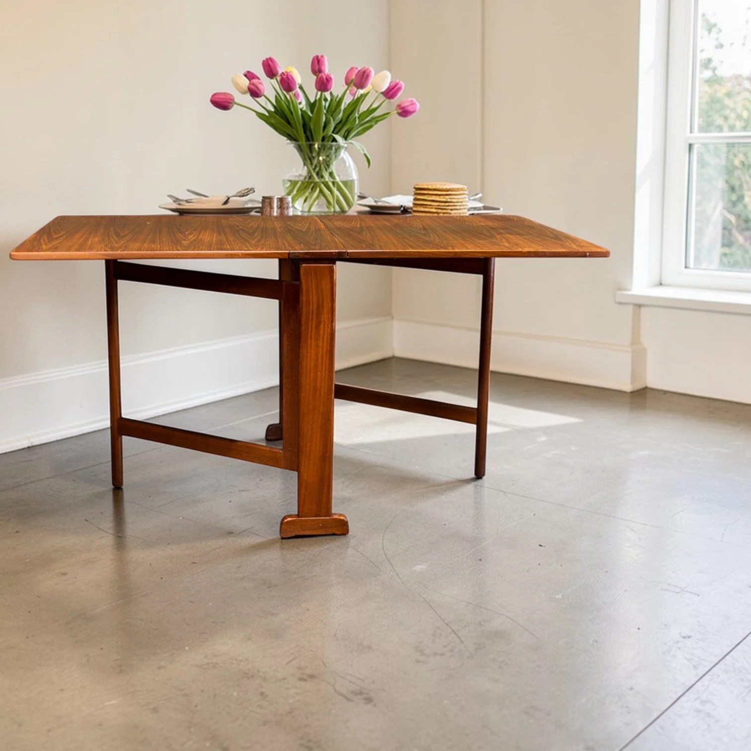 Mid century modern drop leaf teak dining table