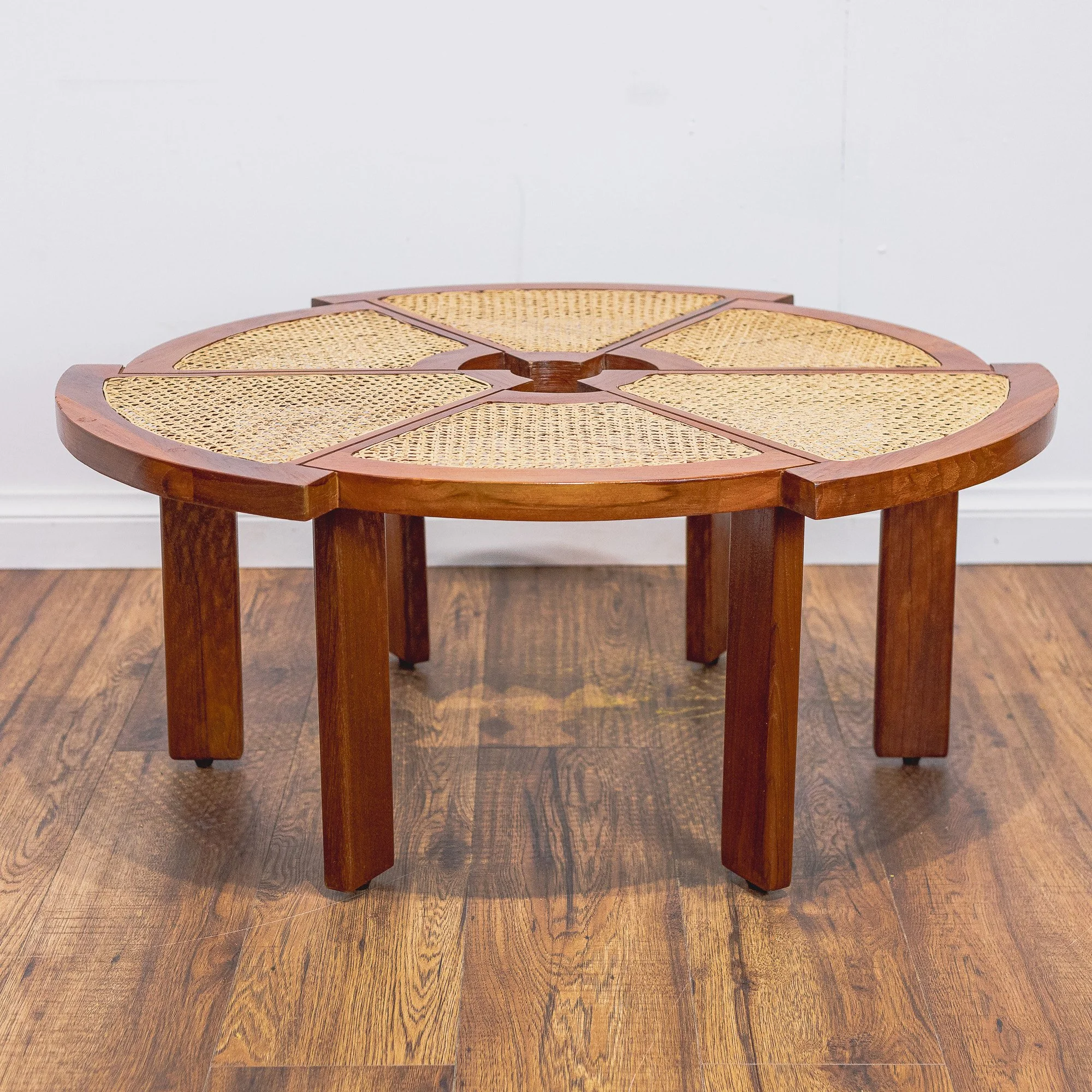 Charlotte Perriand style 'Rio' Asymmetrical Teak and Cane Coffee Table -1.jpg
