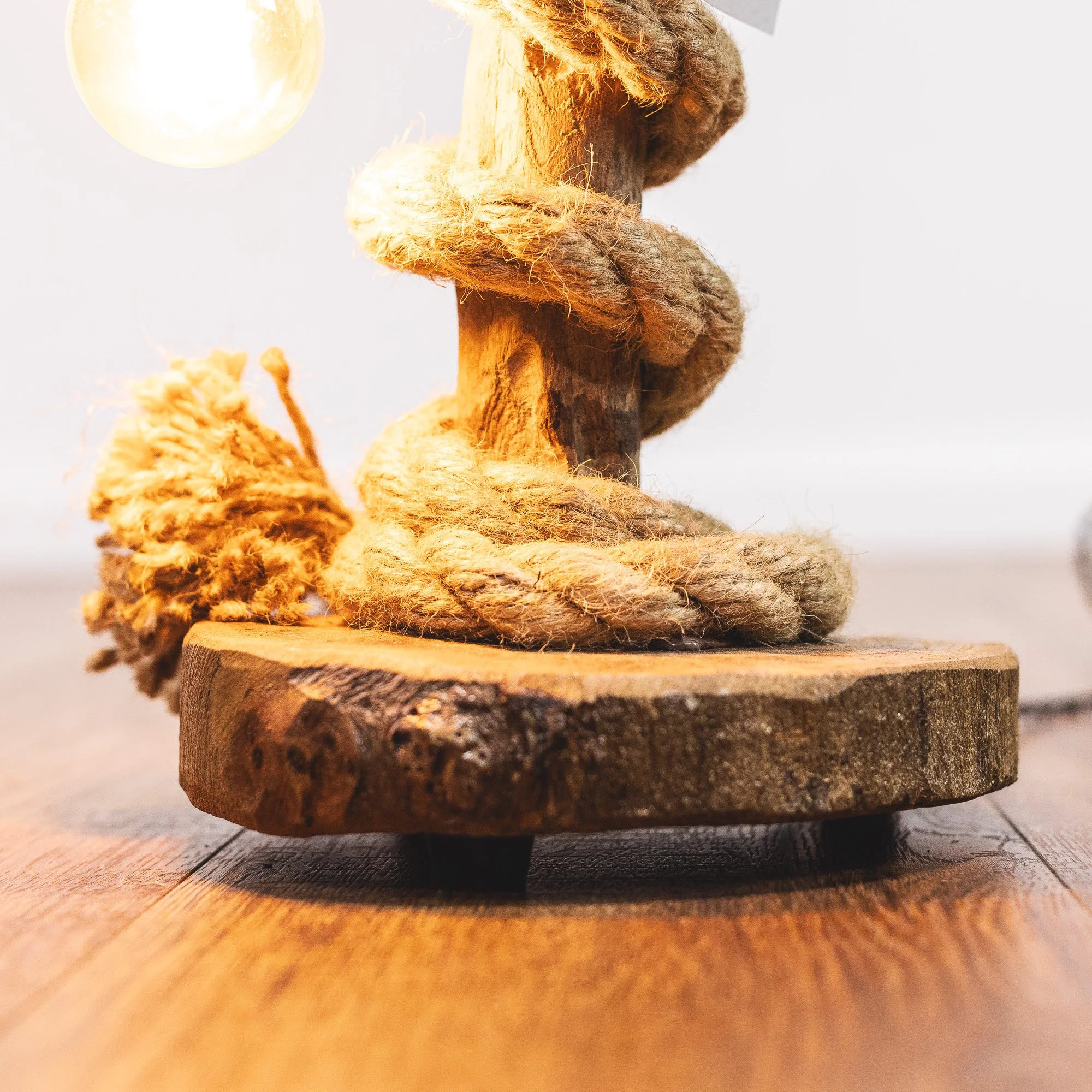 Handcrafted Natural Driftwood and Rope Twist Table Lamp