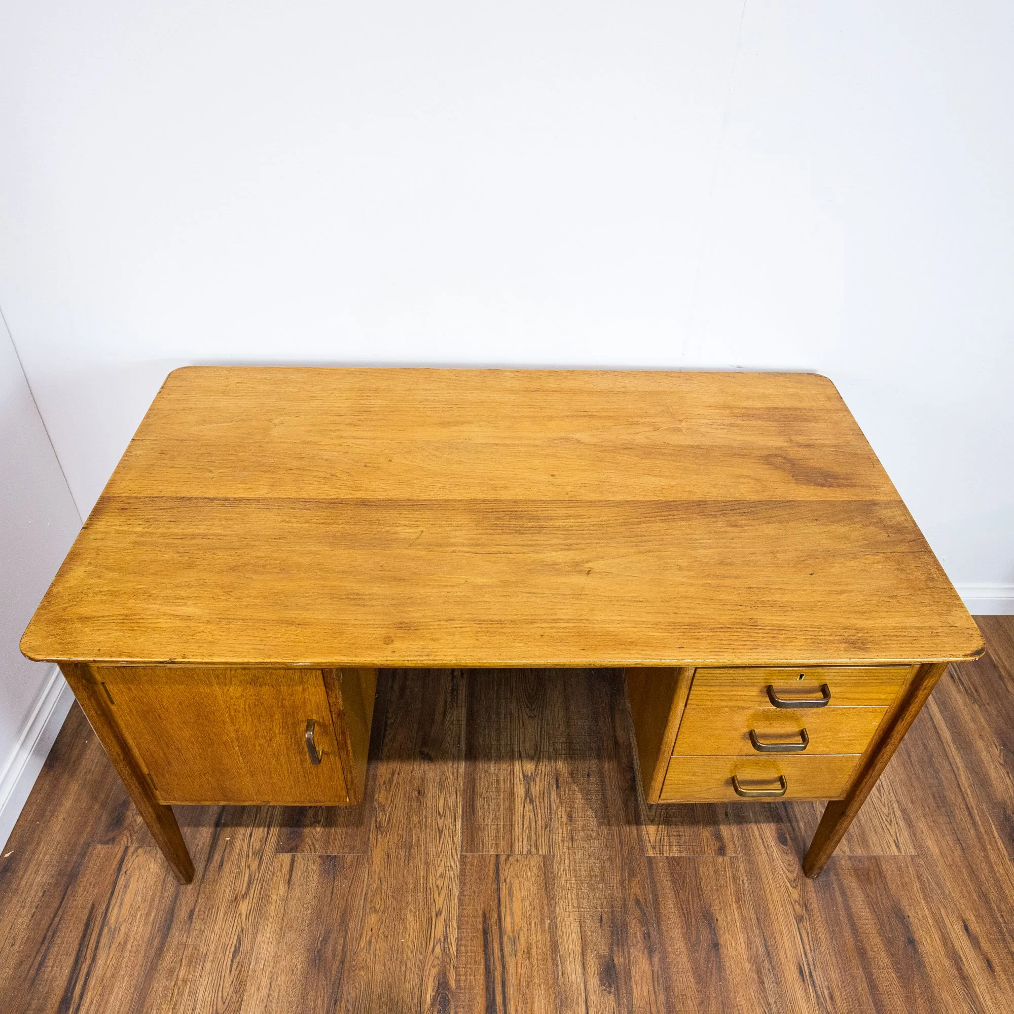 1950s Large Oak Office Pedestal Desk