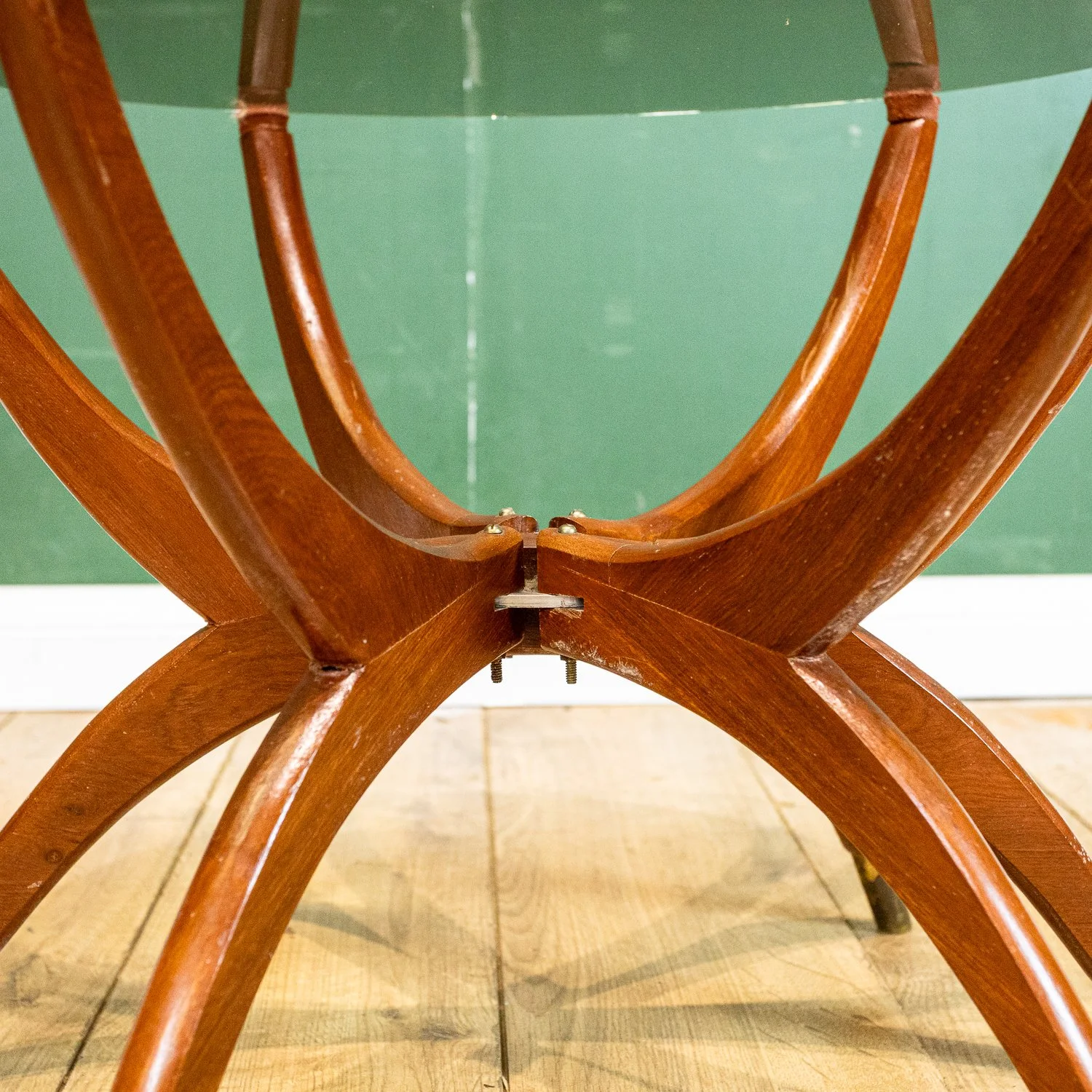 Vintage Teak and Smoked Glass Spider Coffee Table
