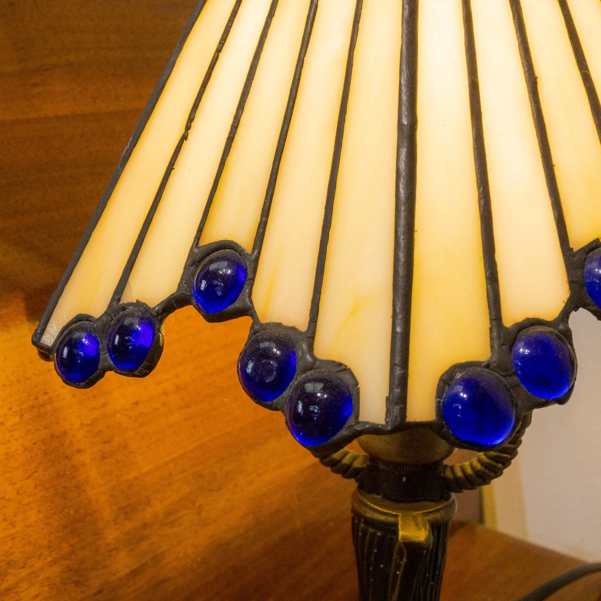 Pair of Tiffany Style Geometric Art Deco Table Lamps
