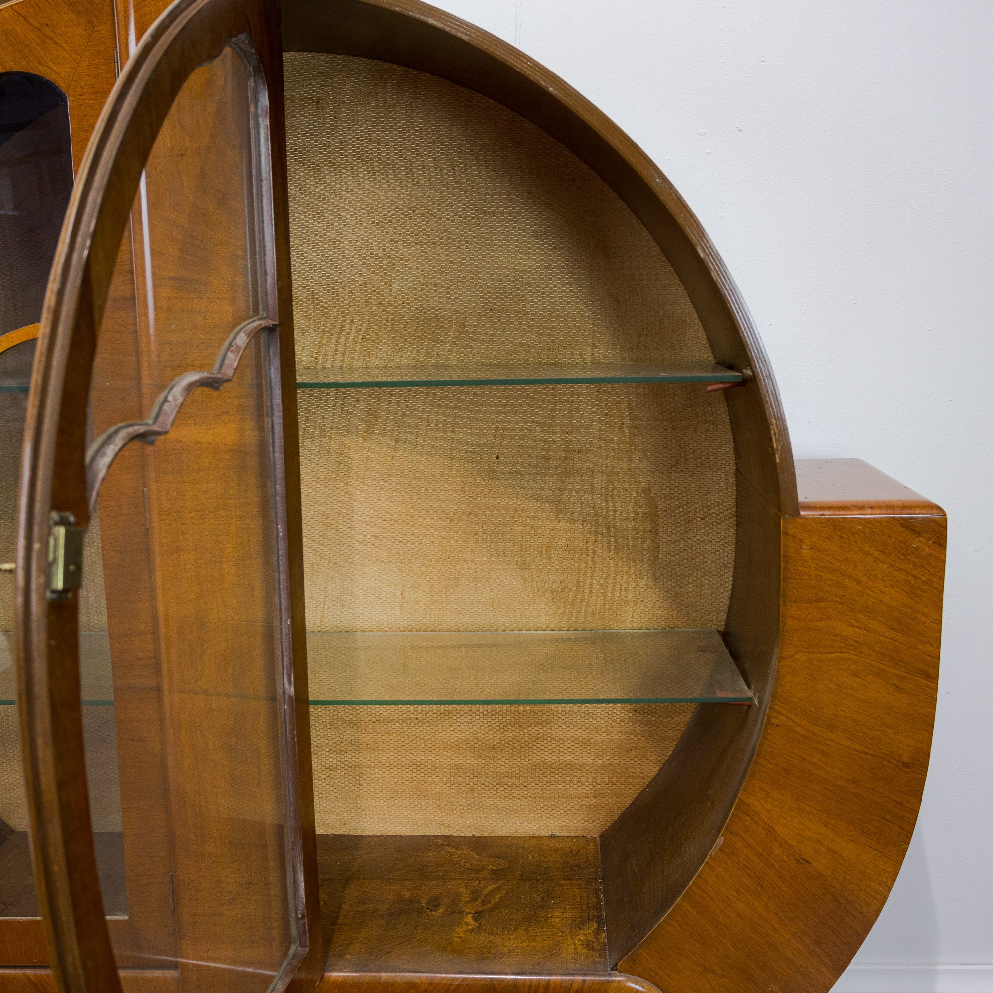 Art Deco Walnut Circular Shouldered Display Cabinet