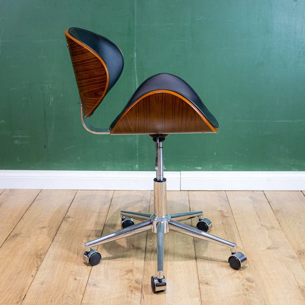 Eames Style Bentwood Teak & Chrome Office Chair
