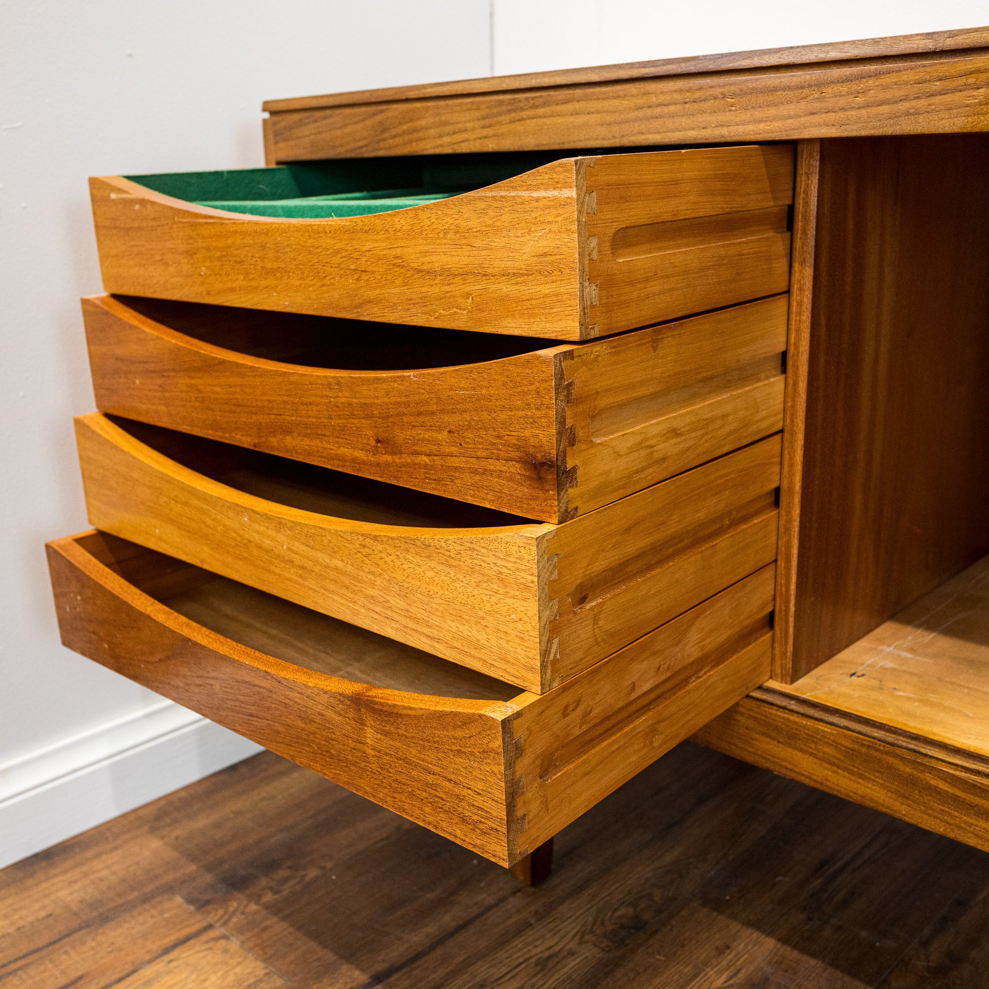Archie Shine Long Teak Sliding Door Sideboard