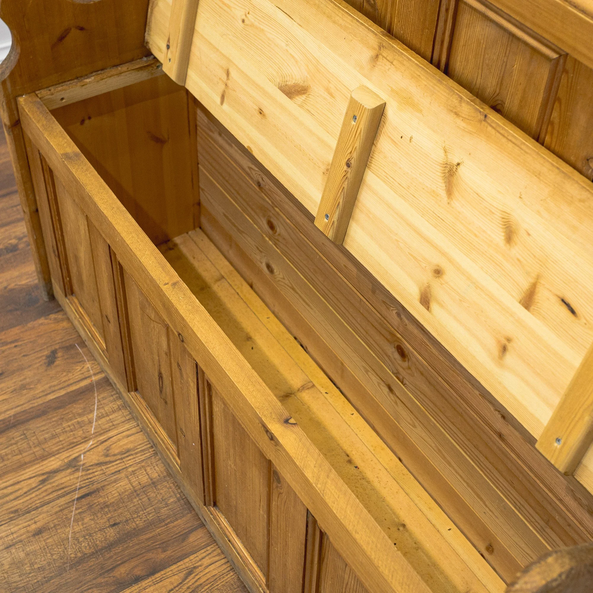 Carved Pine Monks Bench with Storage
