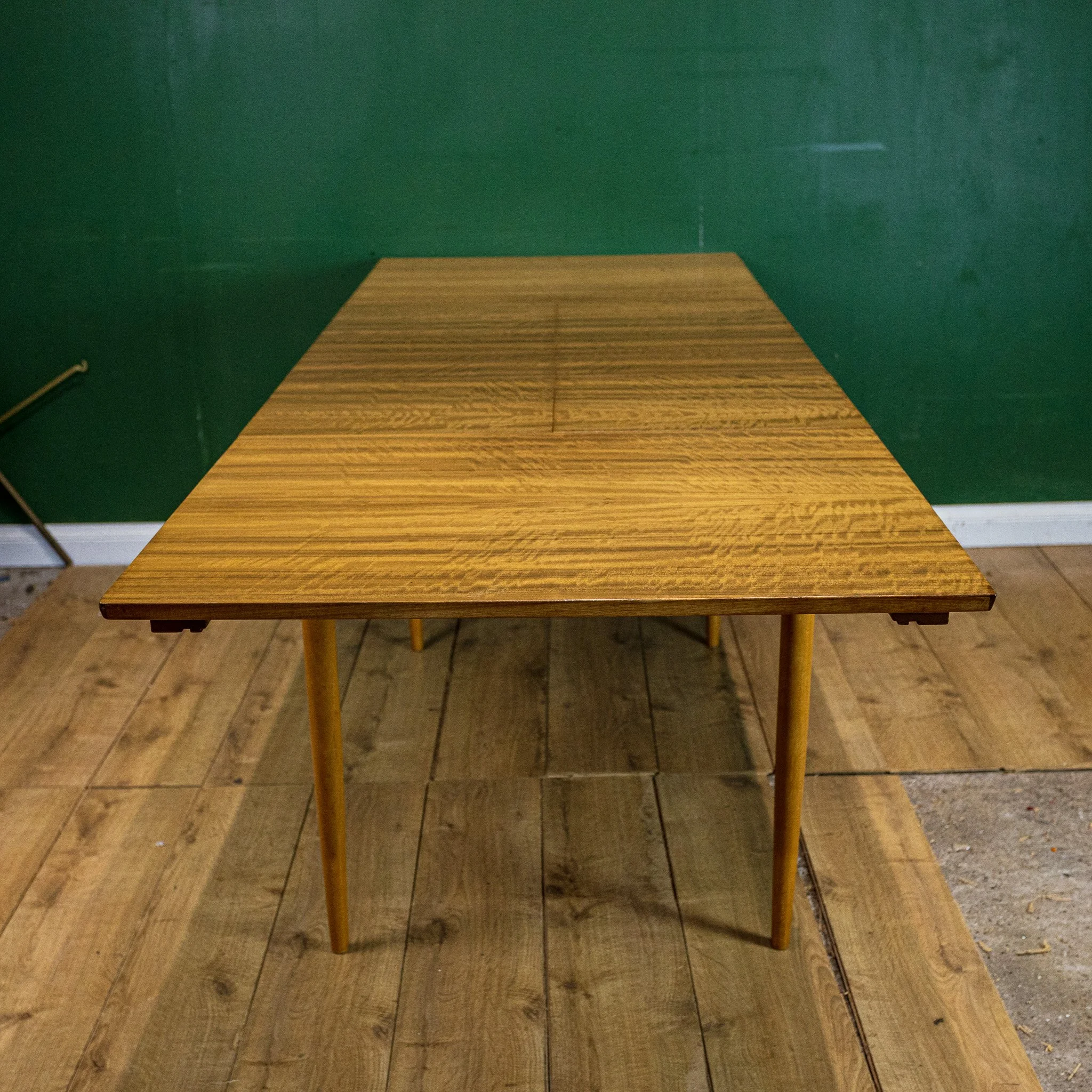 1960s Blonde Walnut Triple Folding Leaf Extending Dining Table