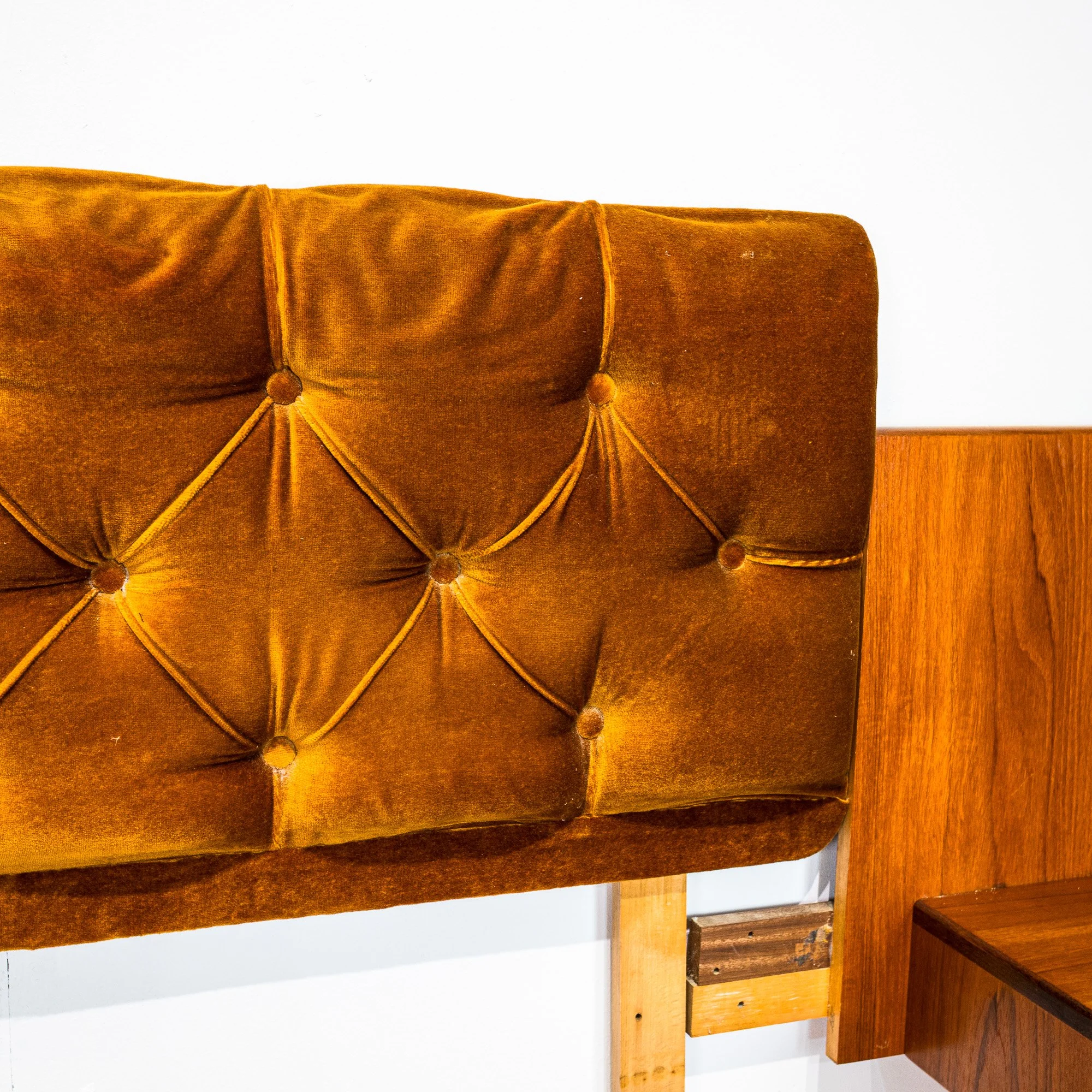 G Plan Fresco Teak Double Button Back Headboard with Floating Bedside Cabinets by V. B. Wilkins
