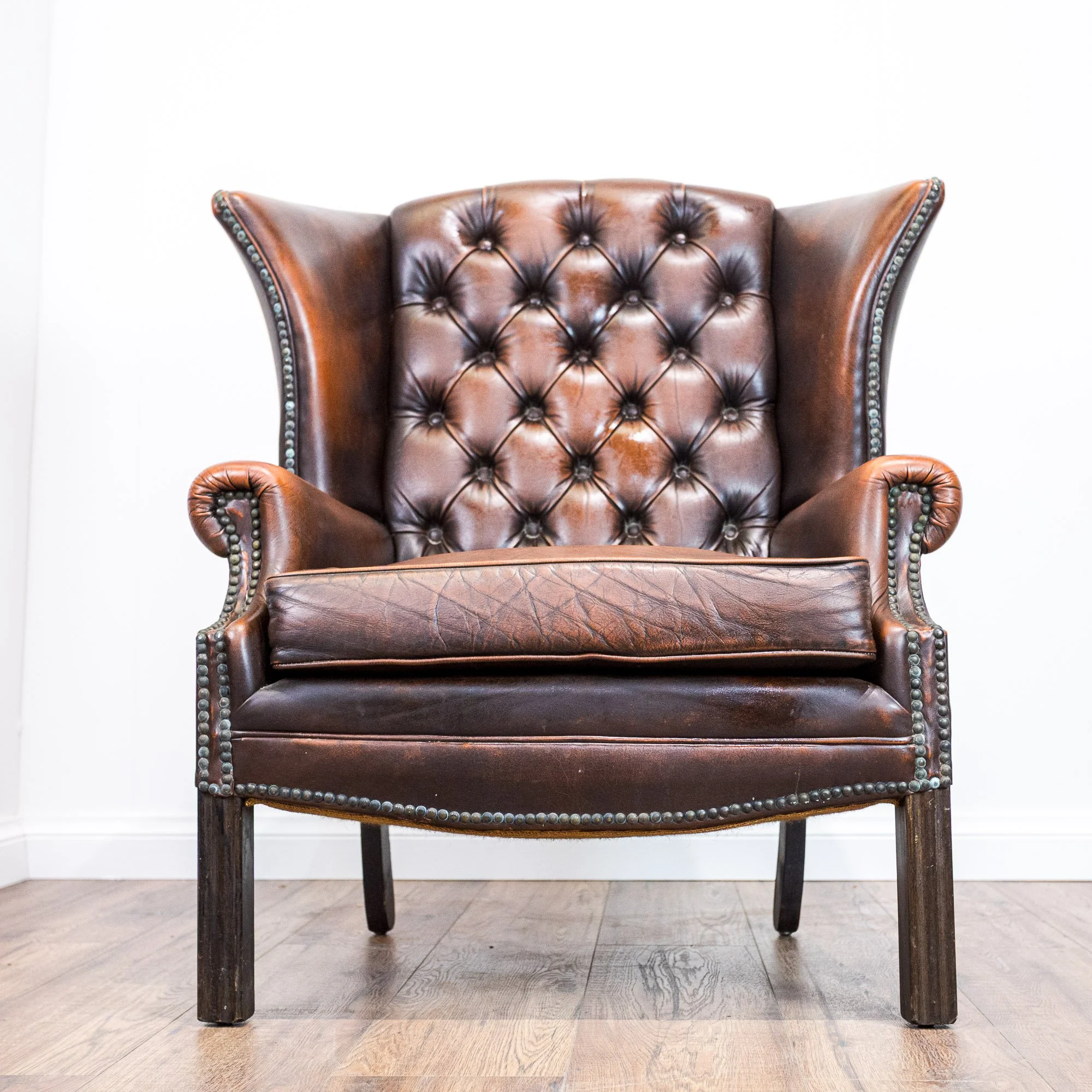 Brown Leather Chesterfield Wingback Armchair